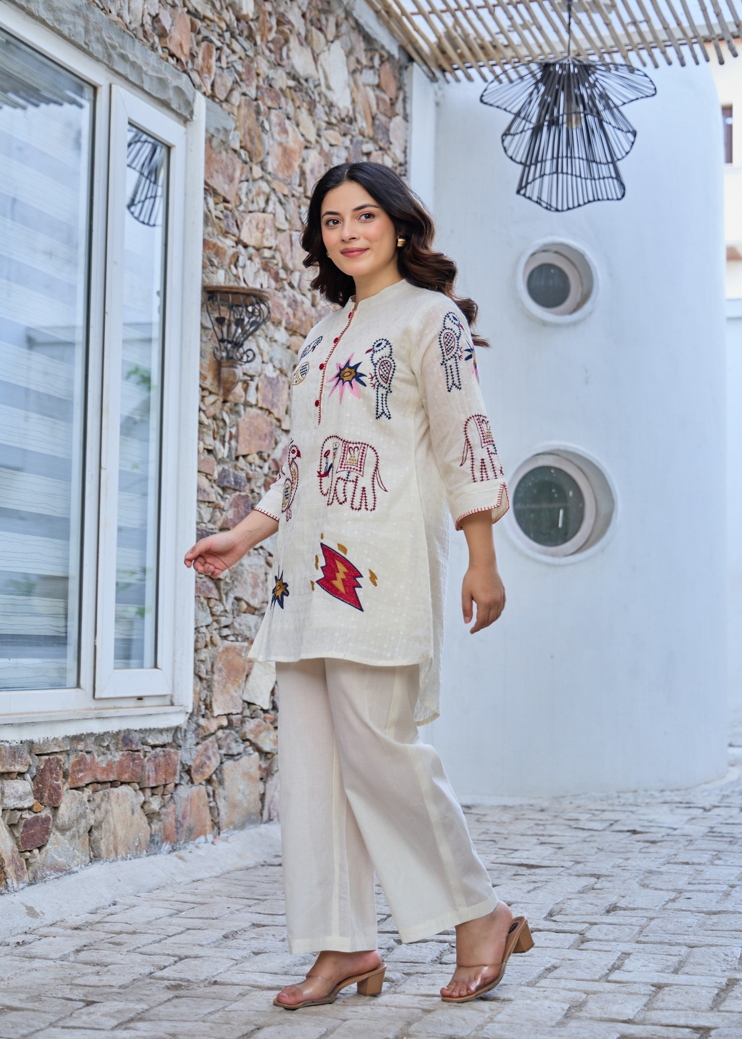 Off-White Folk Embroidered Cotton Co-Ord Set