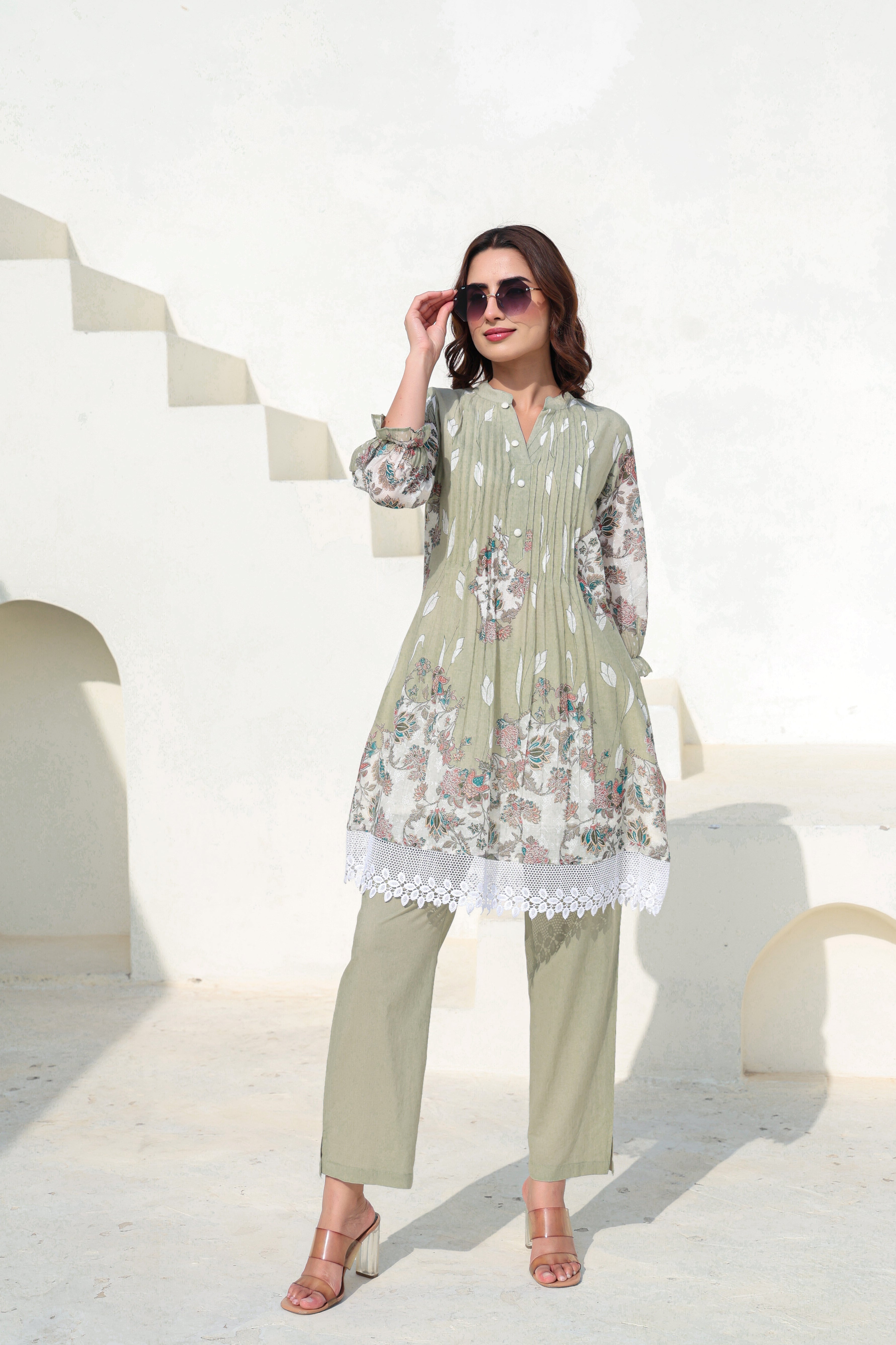 Sage Flora Printed Cotton Co-Ord Set