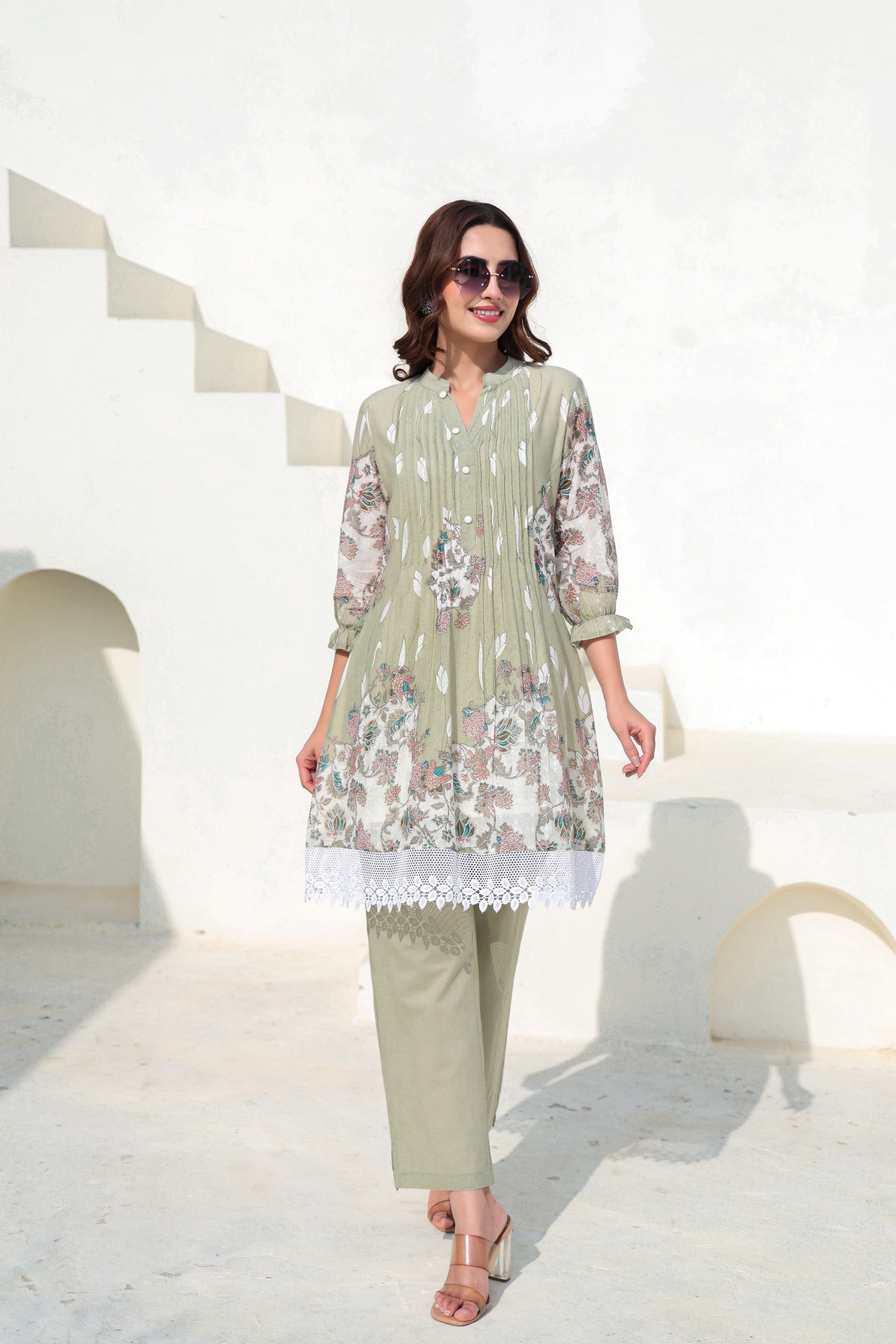 Sage Flora Printed Cotton Co-Ord Set