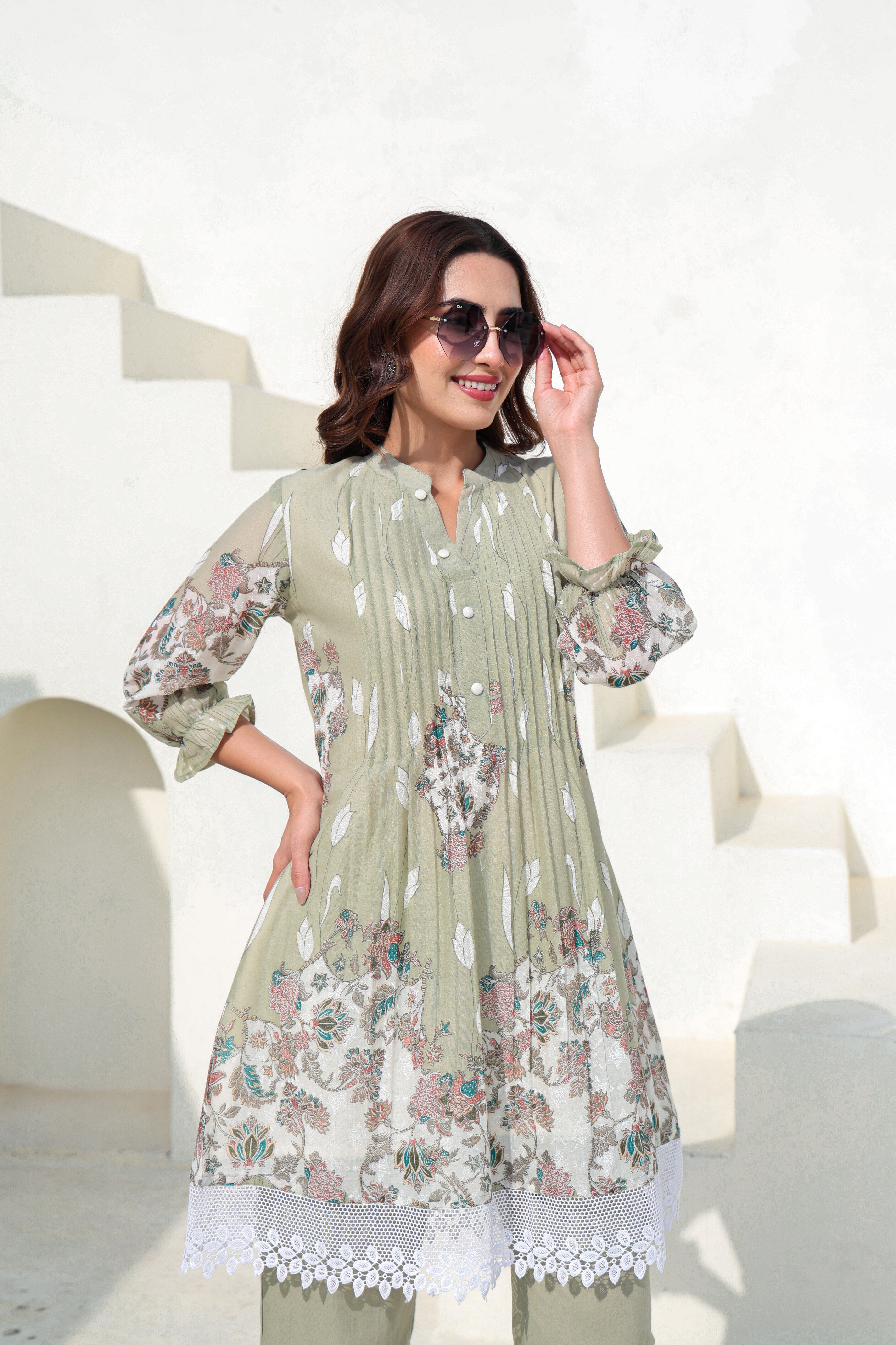 Sage Flora Printed Cotton Co-Ord Set