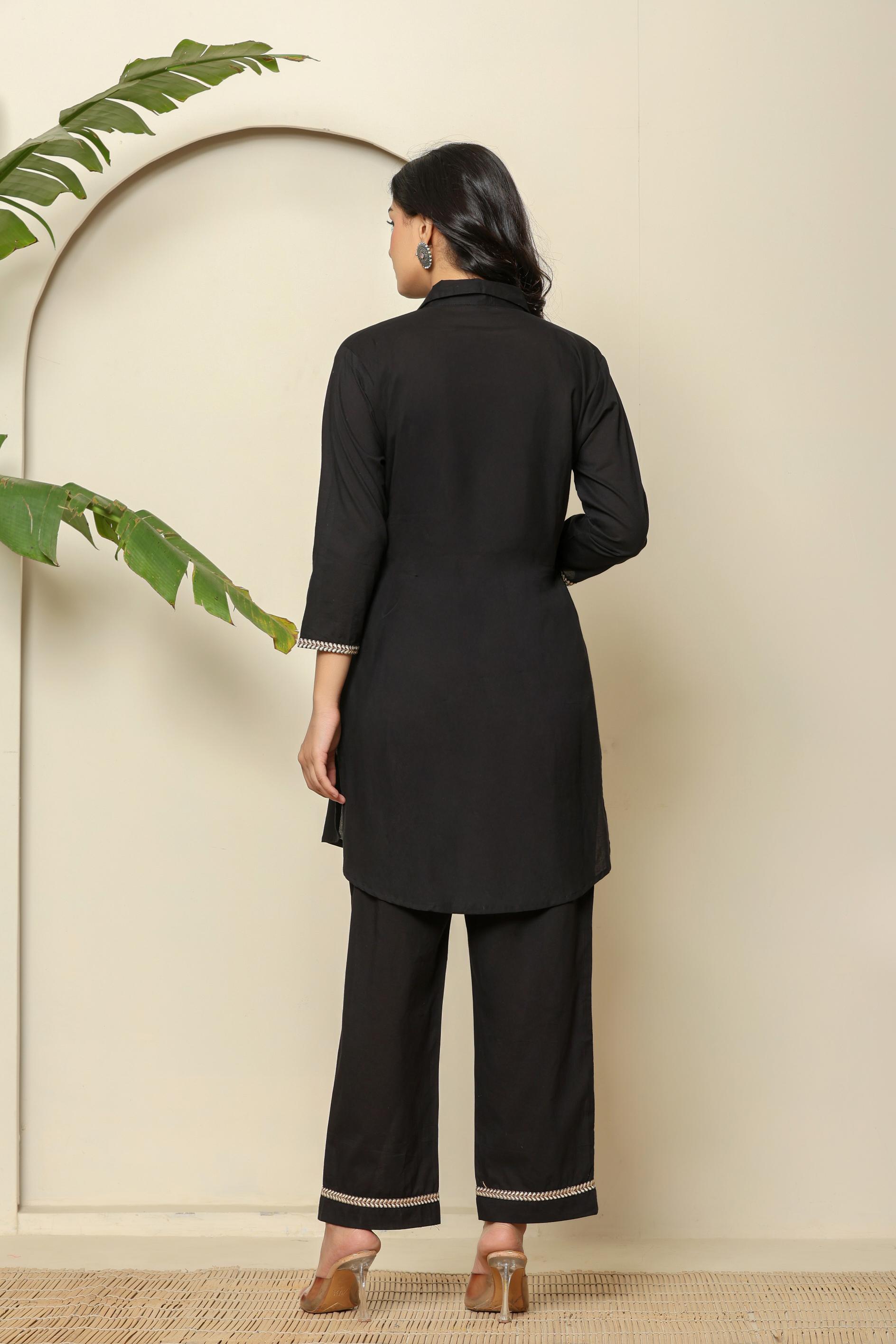 Black Embroidered Linen Co-Ord Set