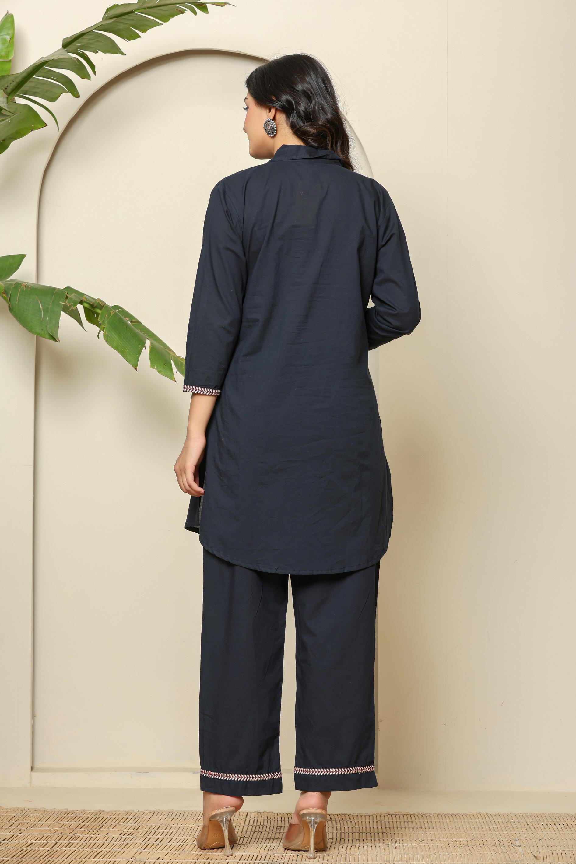 Blue Embroidered Linen Co-Ord Set