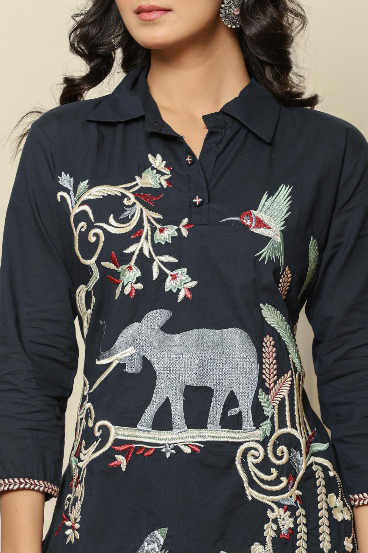 Blue Embroidered Linen Co-Ord Set