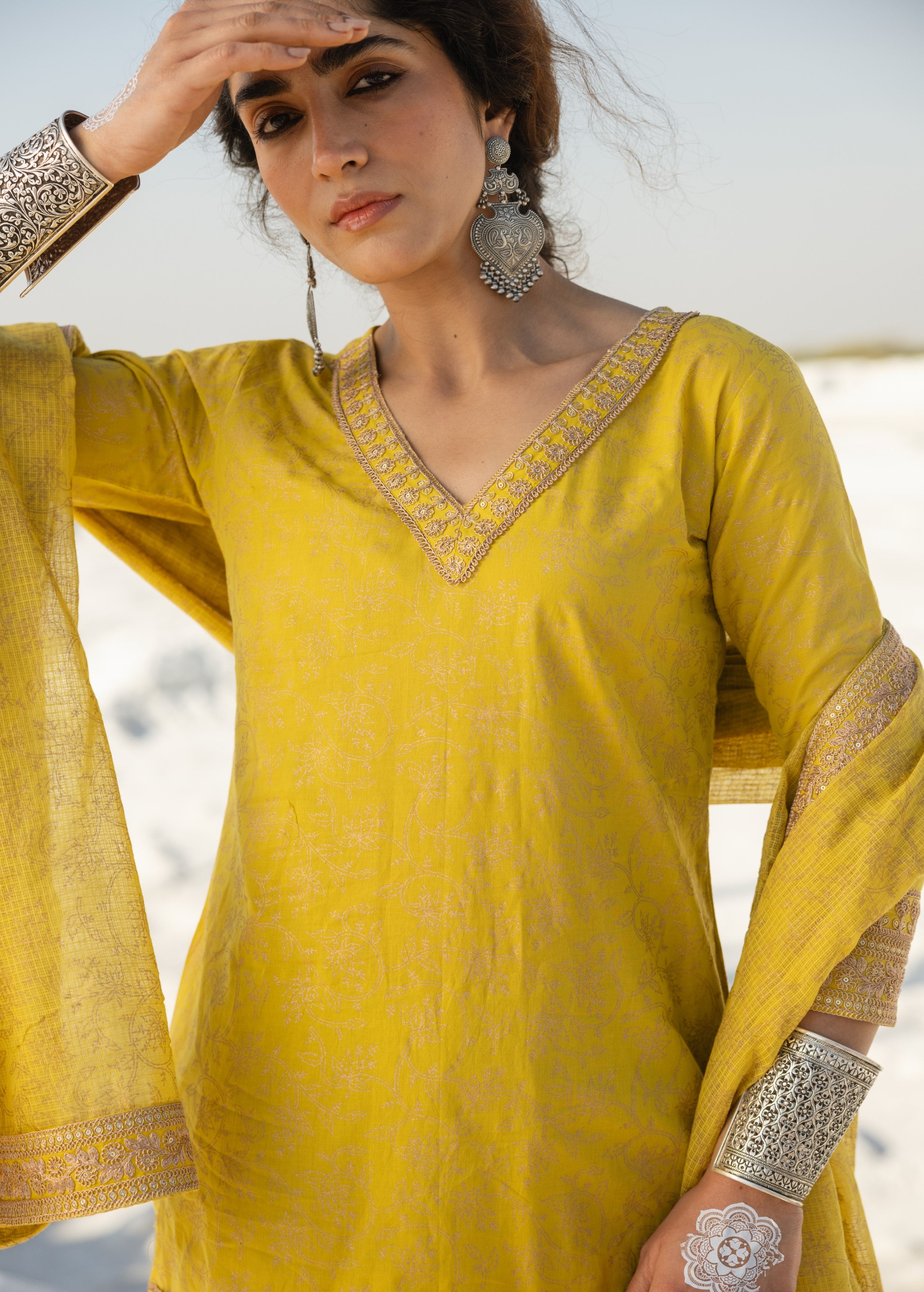 Bright Yellow Printed Organic Cotton Sharara Set