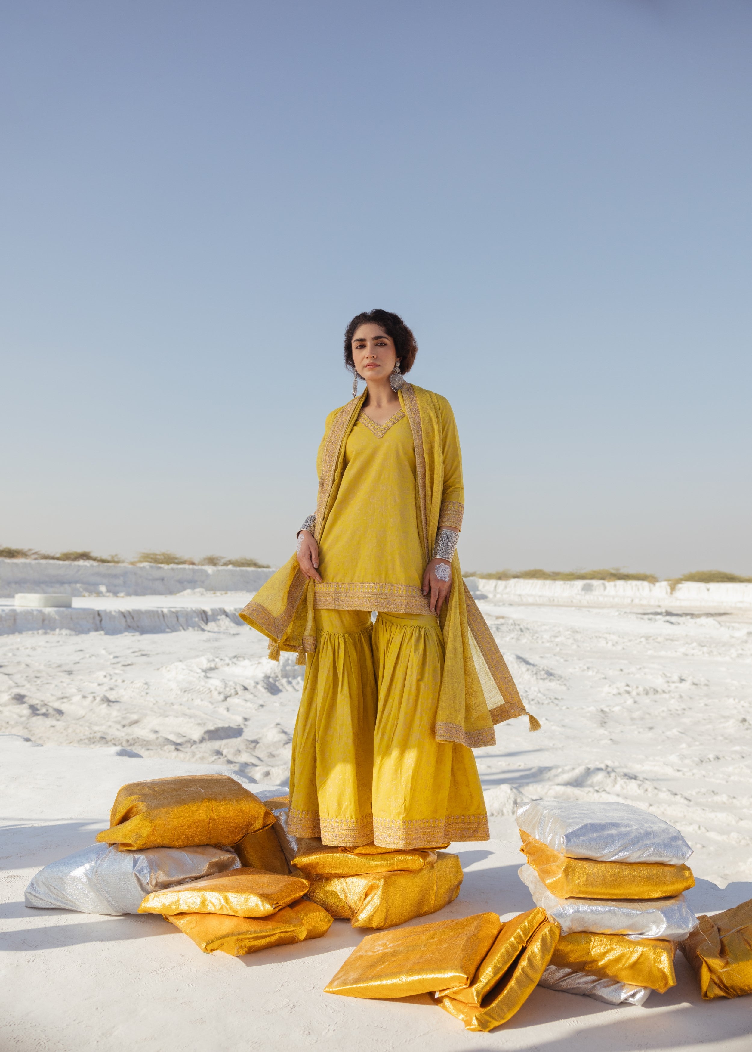 Bright Yellow Printed Organic Cotton Sharara Set