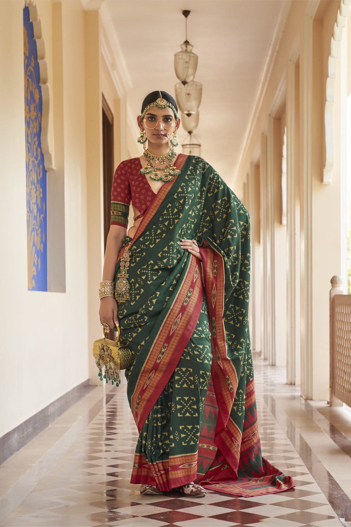Bottle Green Printed Premium Silk Saree