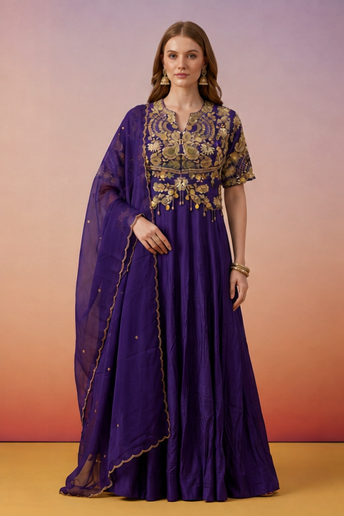 Purple Midnight Embellished Crepe Silk Anarkali Set
