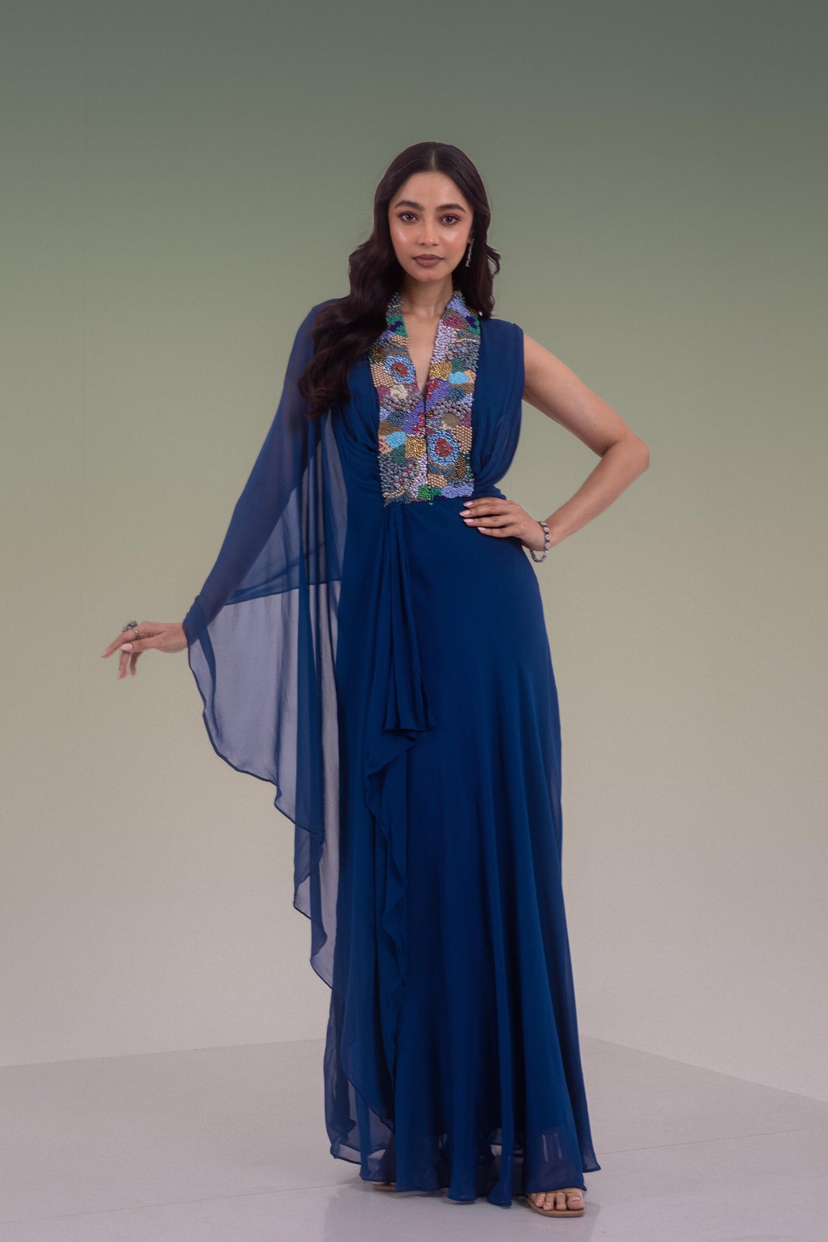 Royal Indigo Embellished Georgette Silk Gown