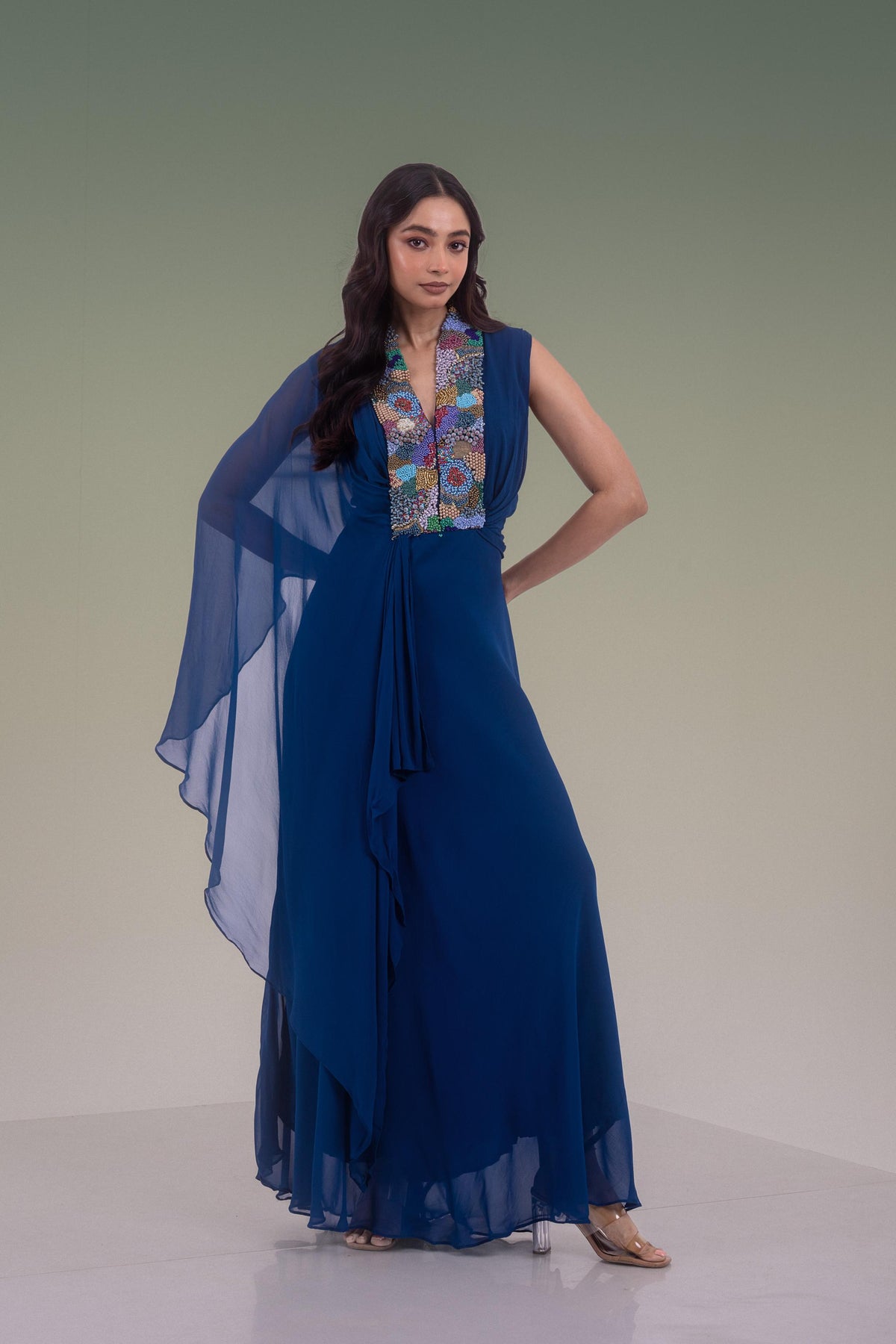 Royal Indigo Embellished Georgette Silk Gown