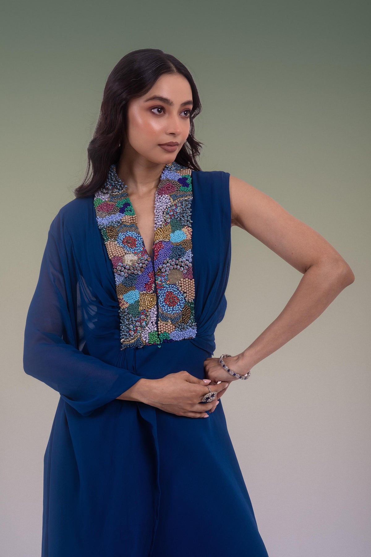 Royal Indigo Embellished Georgette Silk Gown