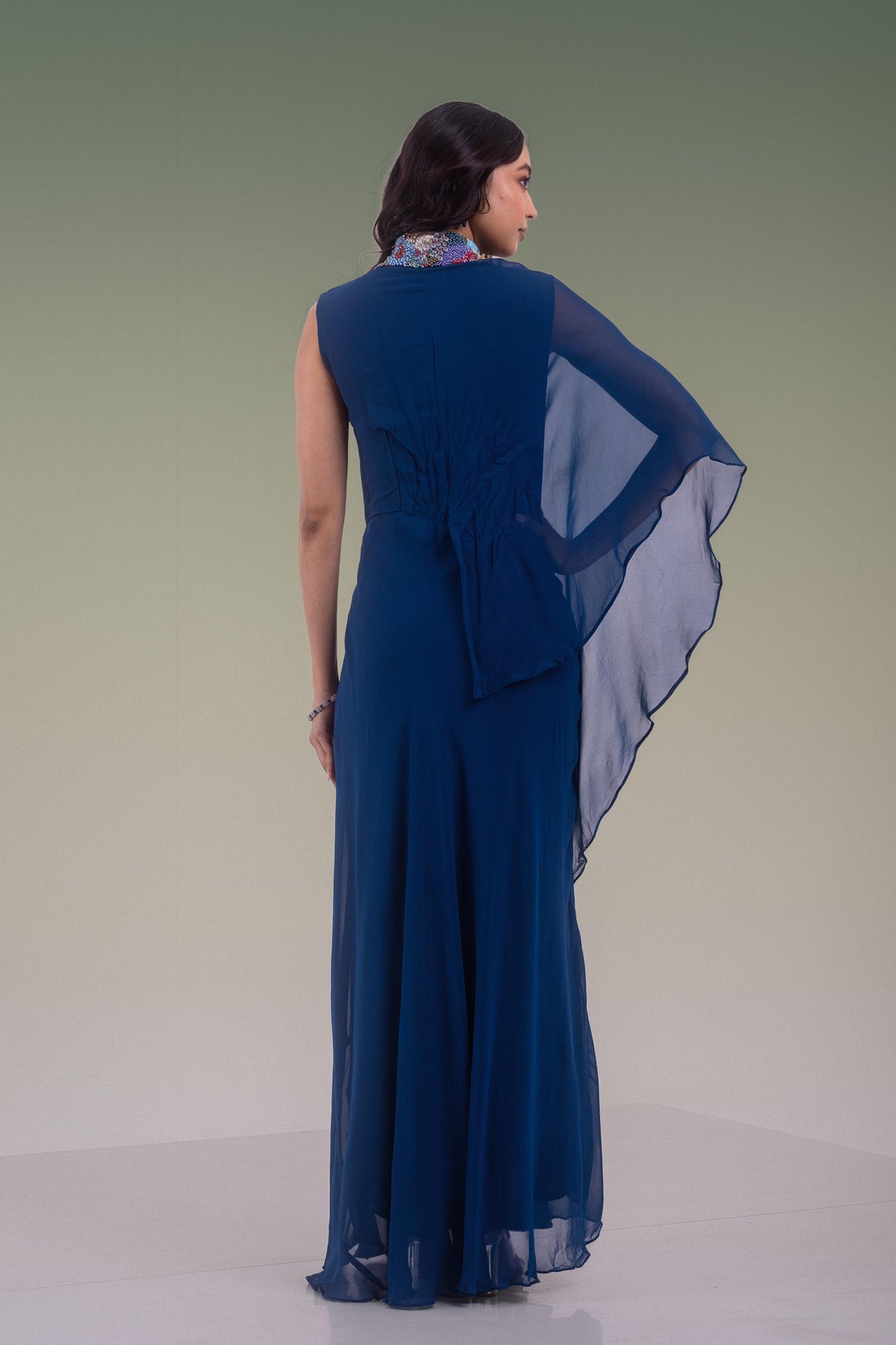 Royal Indigo Embellished Georgette Silk Gown