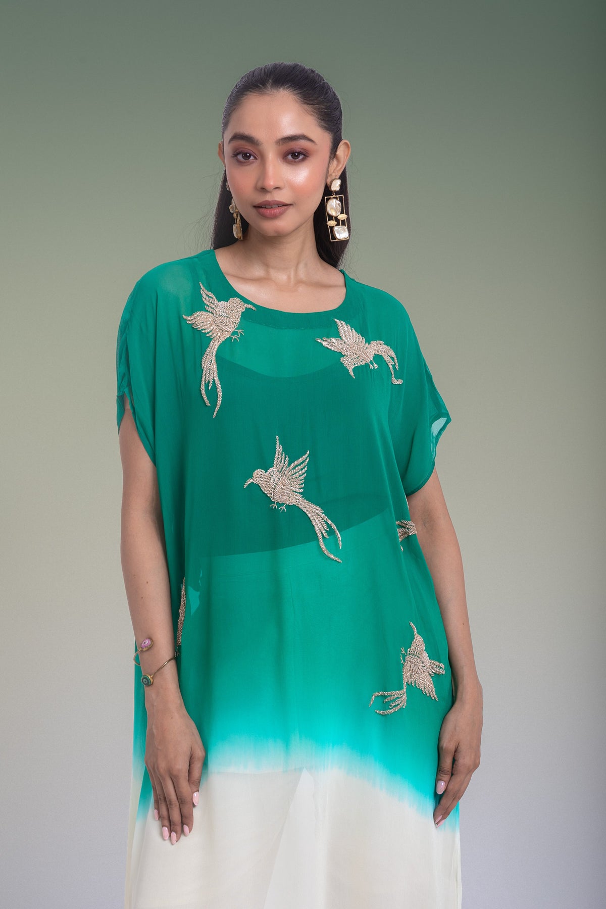Jade Green Embellished Georgette Silk Co-Ord Set