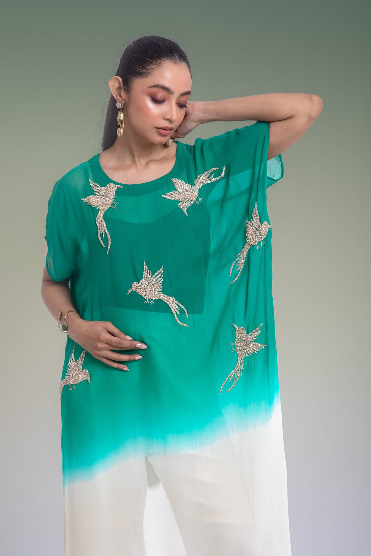 Jade Green Embellished Georgette Silk Co-Ord Set