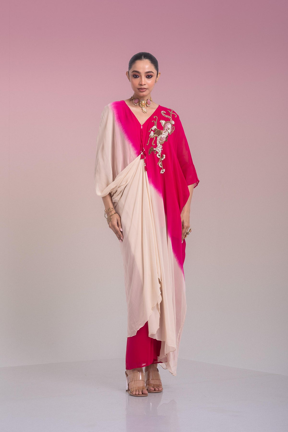 Ivory & Rani Pink Georgette Silk Palazzo Set