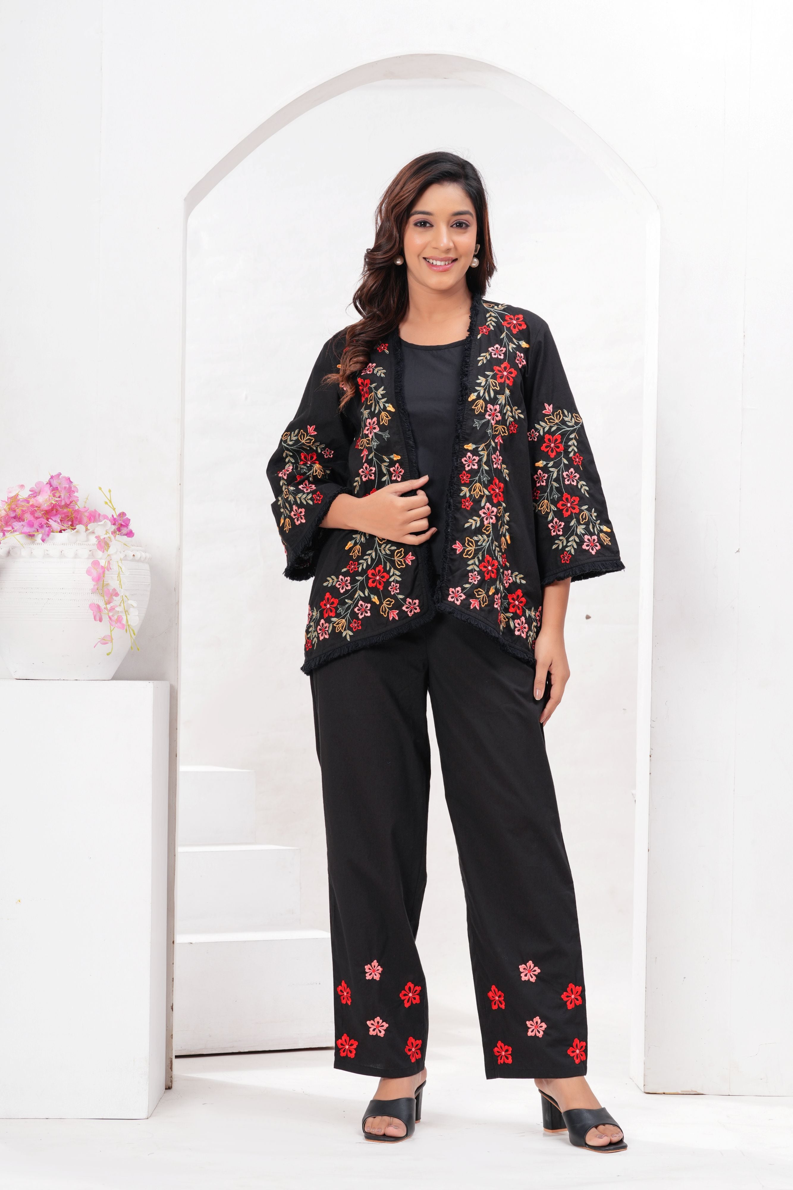 Black Embroidered Jacket Co-Ord Set