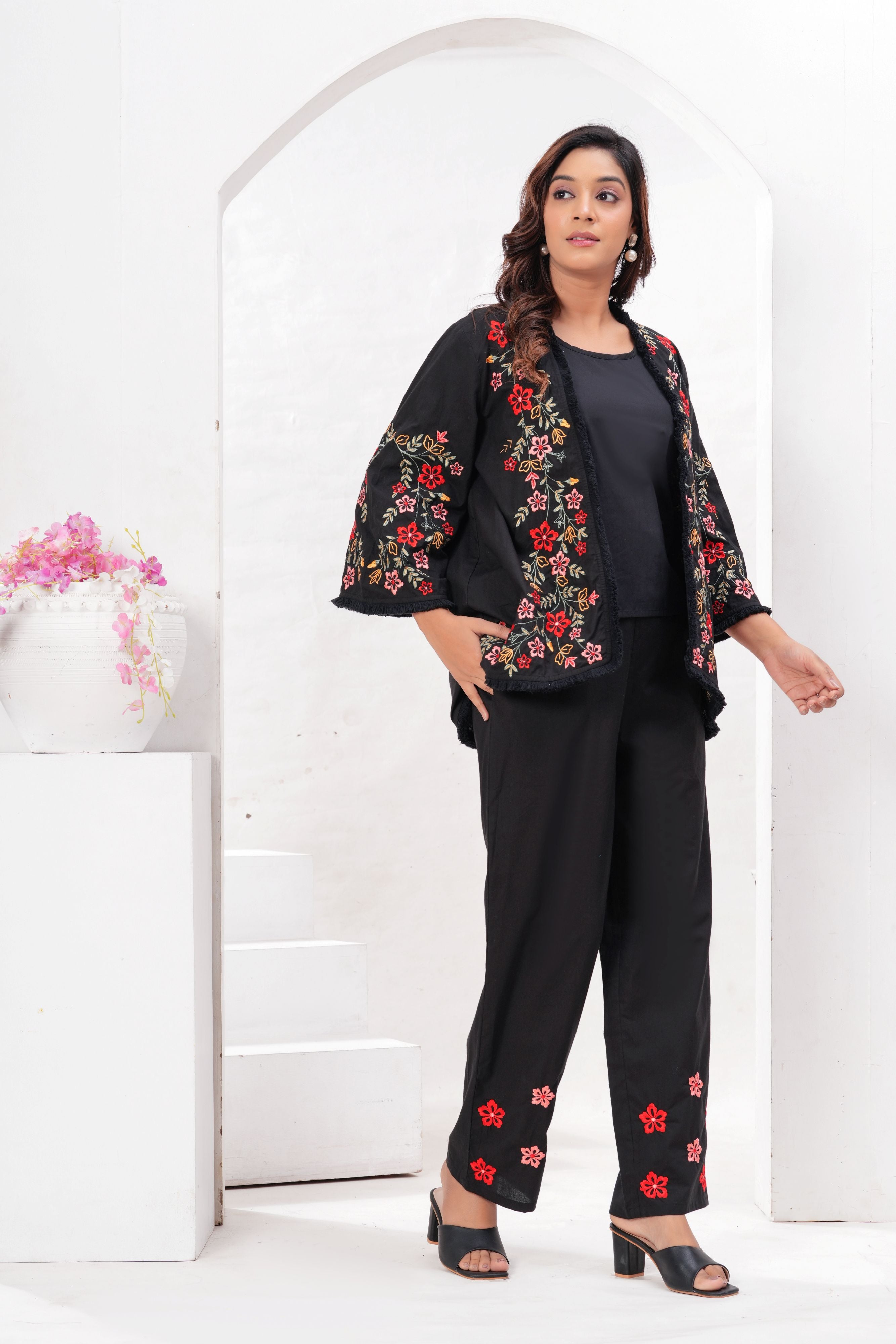 Black Embroidered Jacket Co-Ord Set