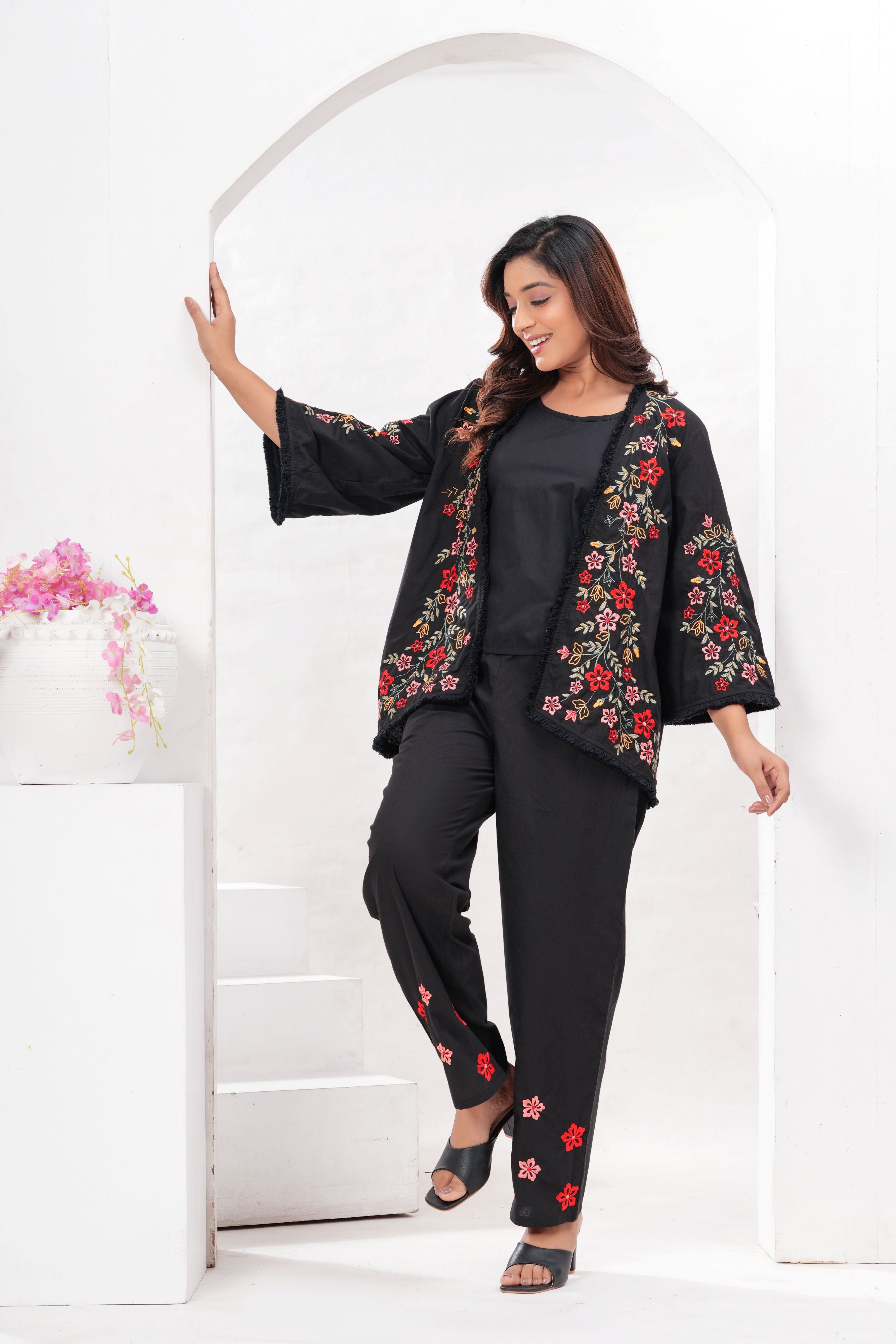 Black Embroidered Jacket Co-Ord Set