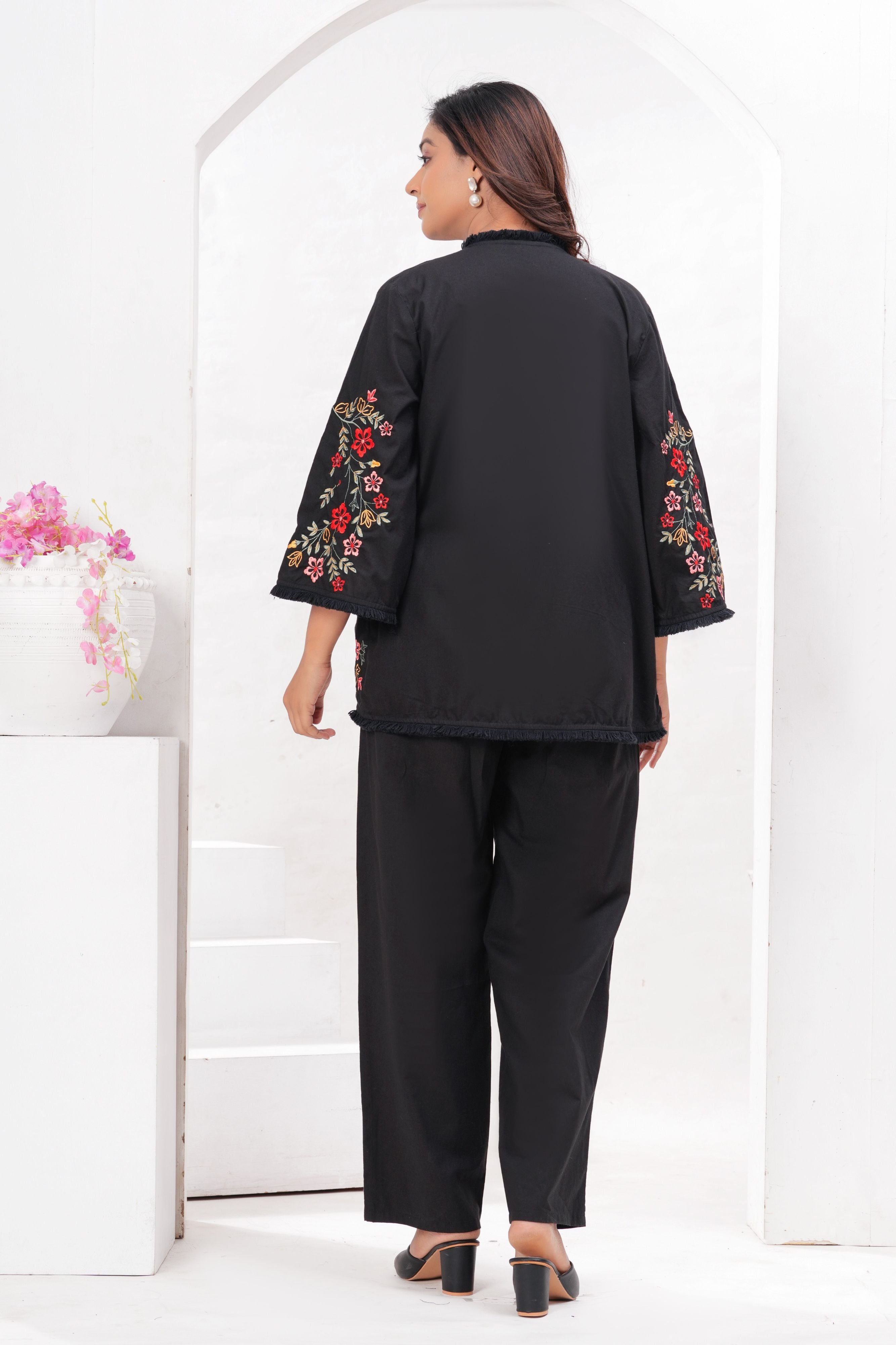Black Embroidered Jacket Co-Ord Set