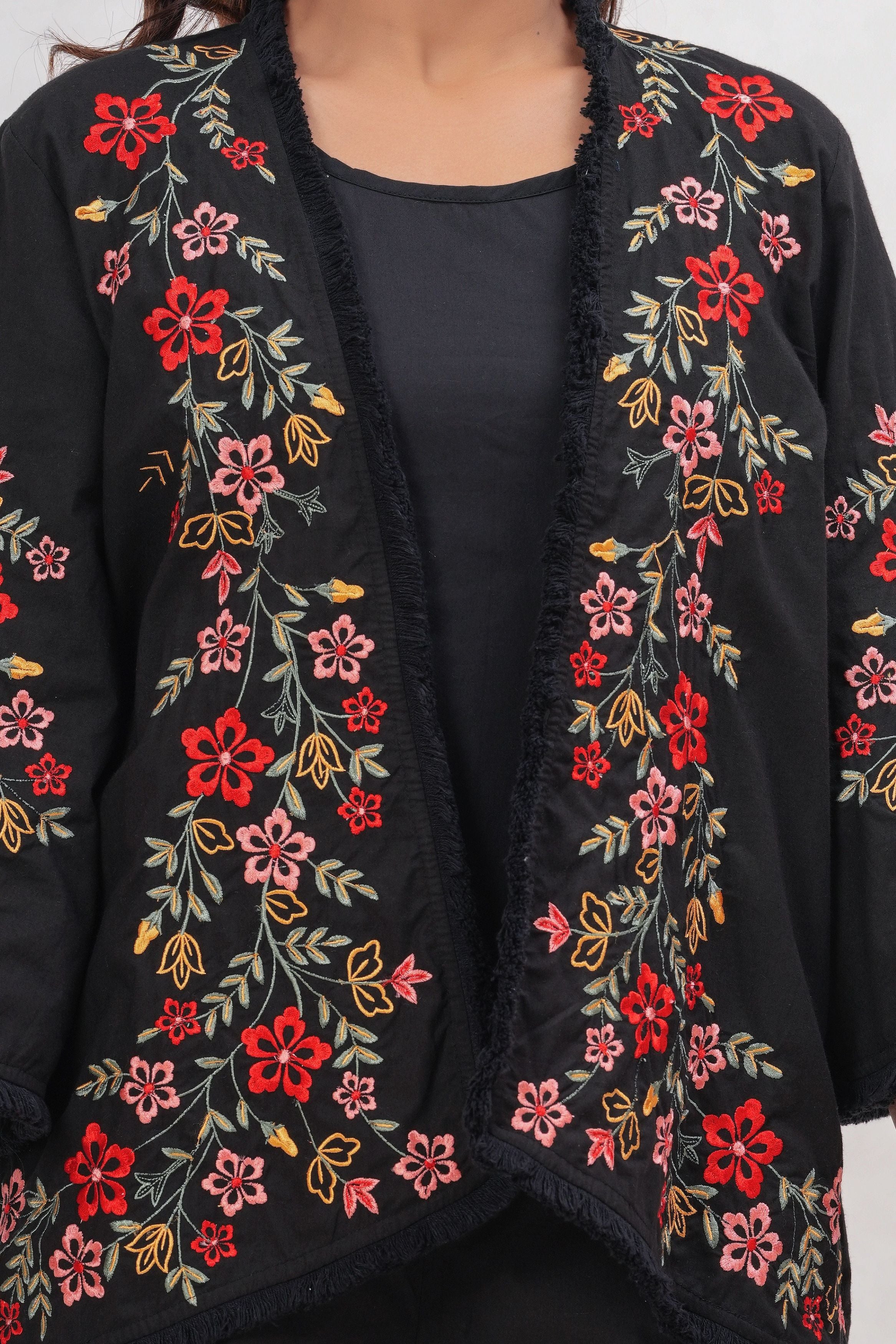 Black Embroidered Jacket Co-Ord Set