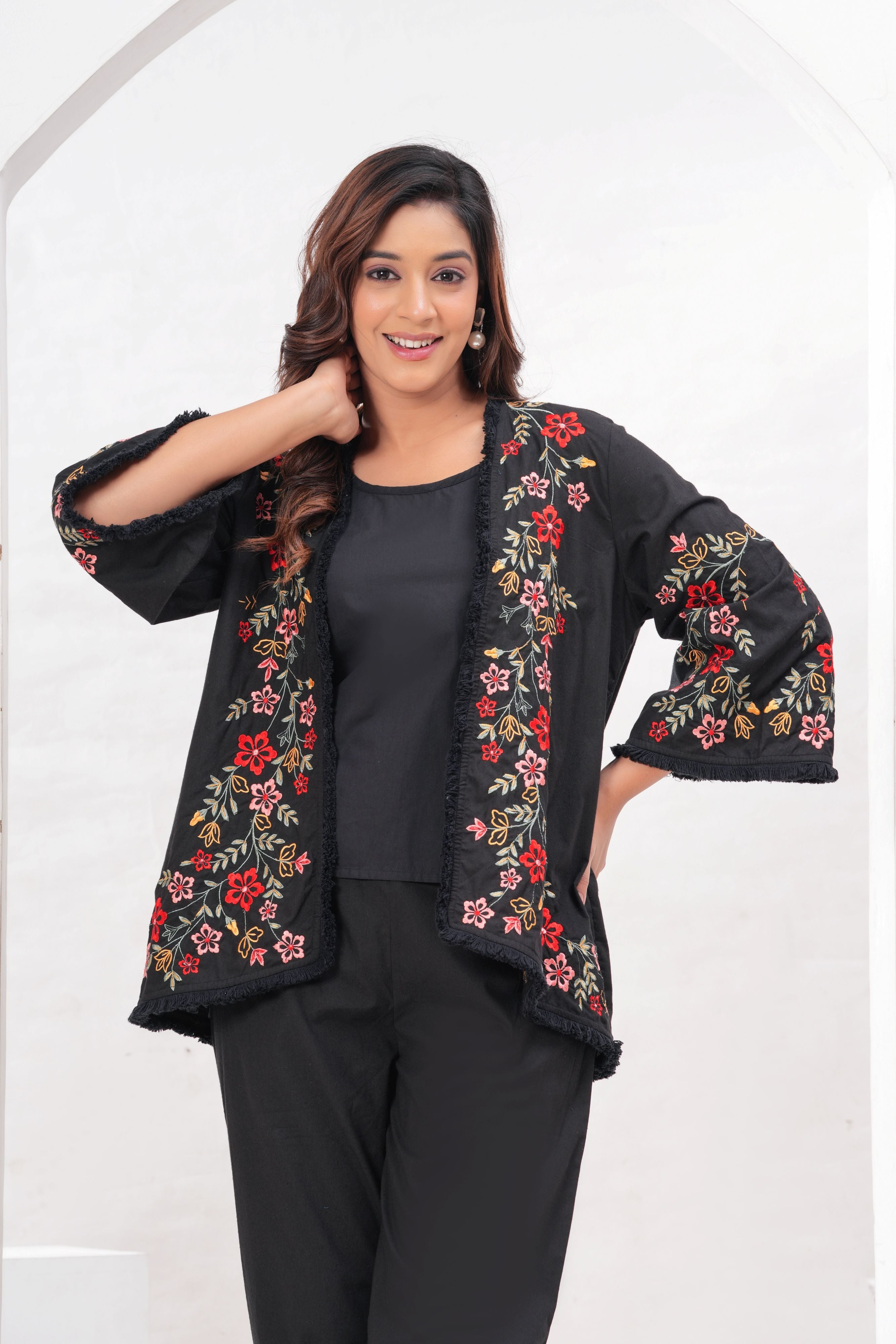 Black Embroidered Jacket Co-Ord Set