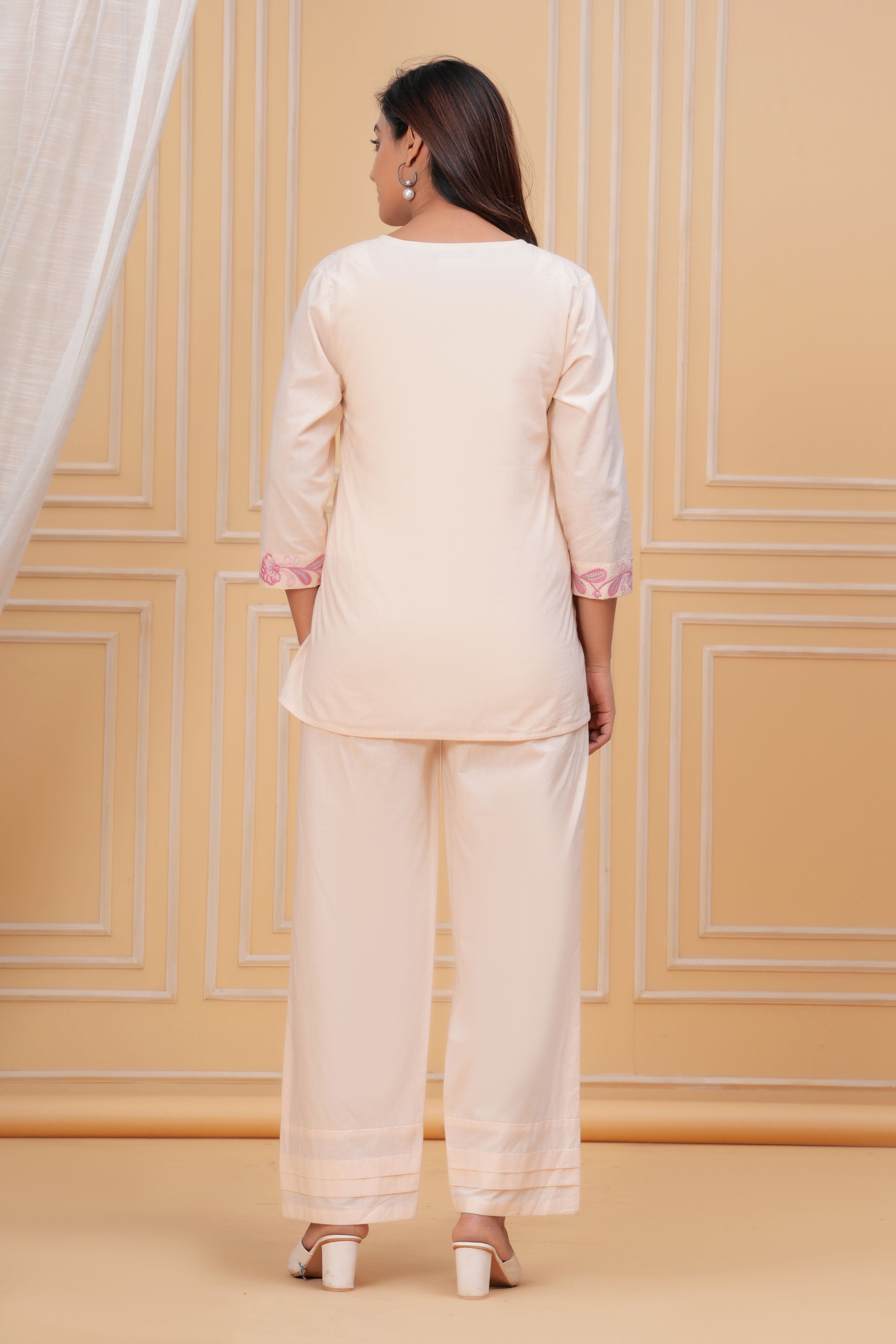 Pastel Peach Embroidered Co-Ord Set