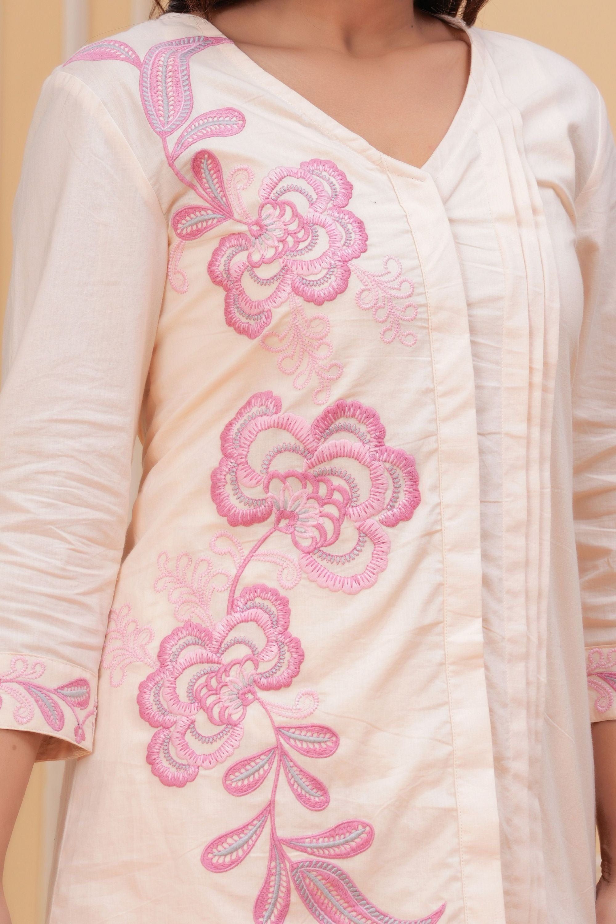 Pastel Peach Embroidered Co-Ord Set