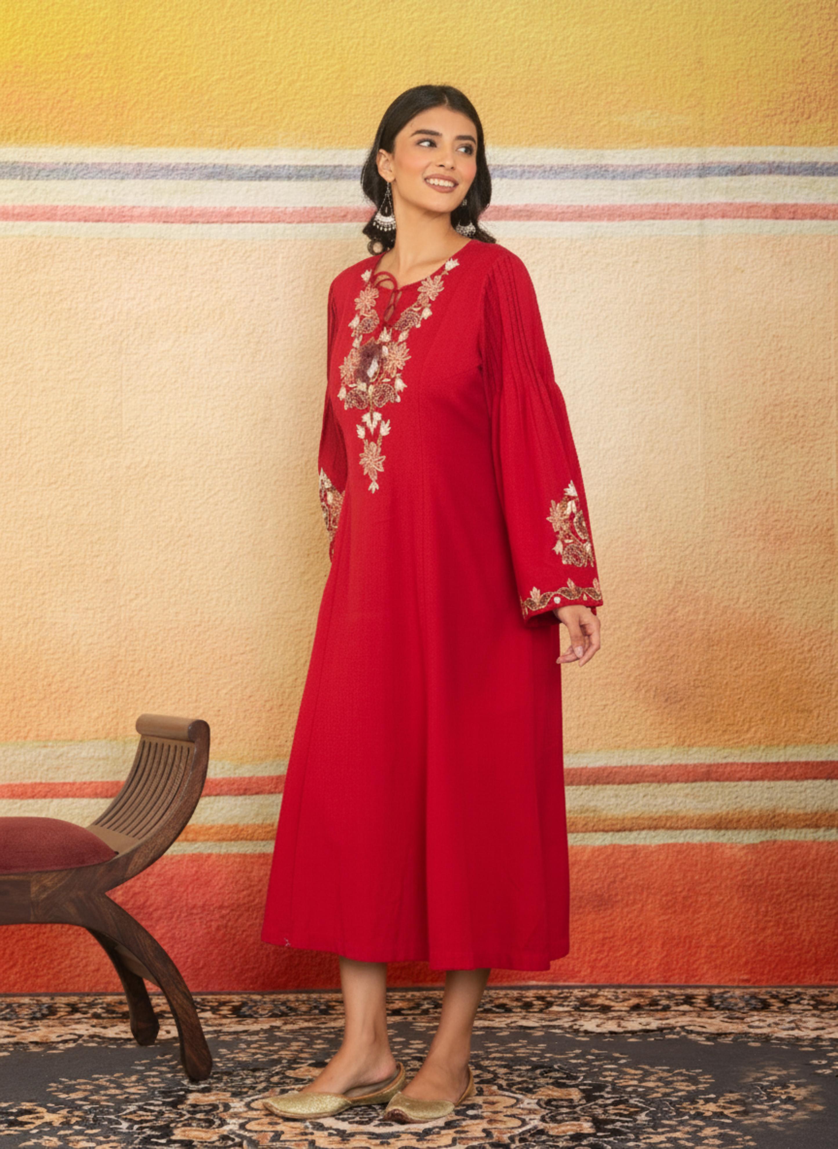 Imperial Red Embroidered Traditional Dress