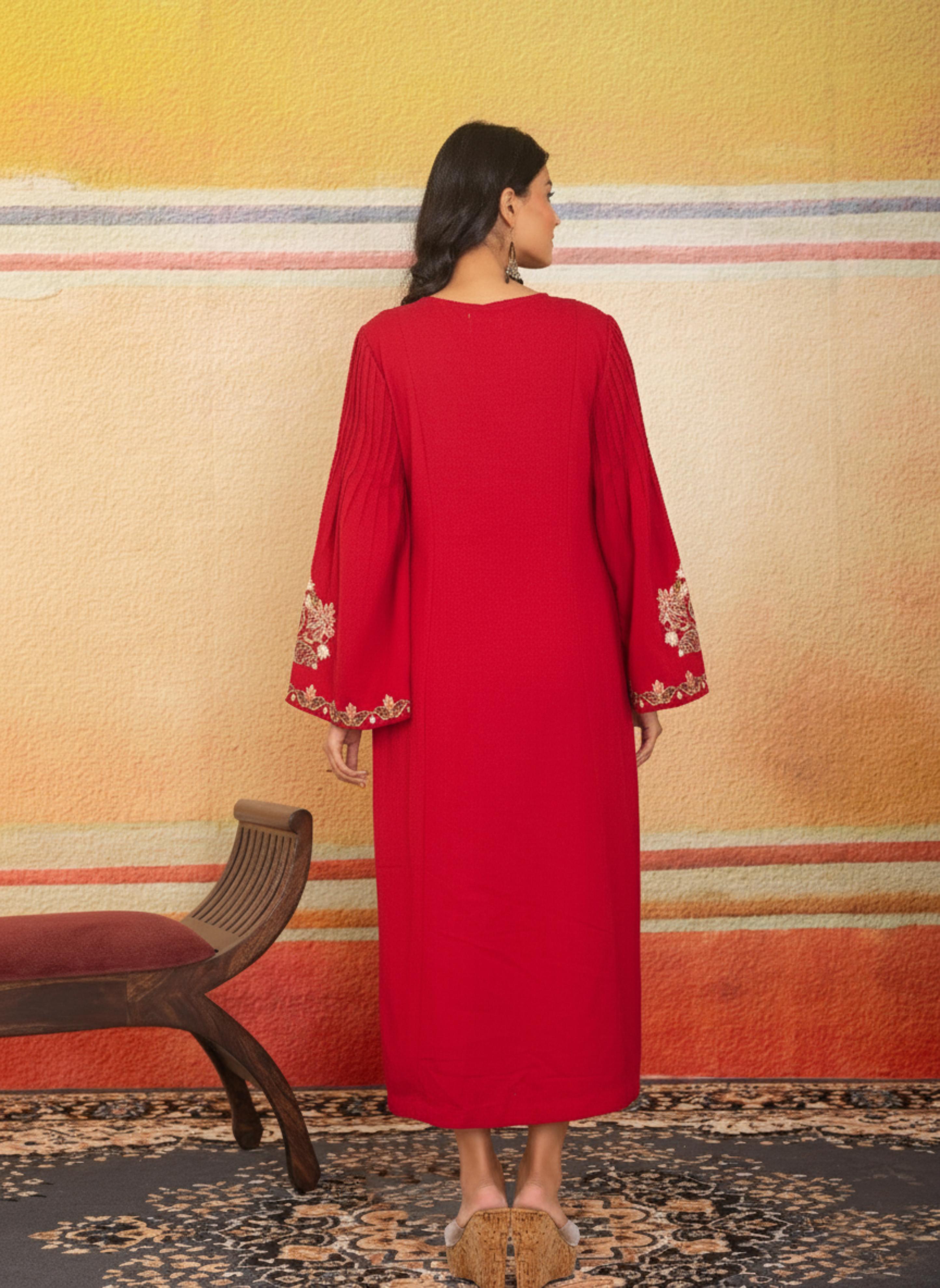 Imperial Red Embroidered Traditional Dress