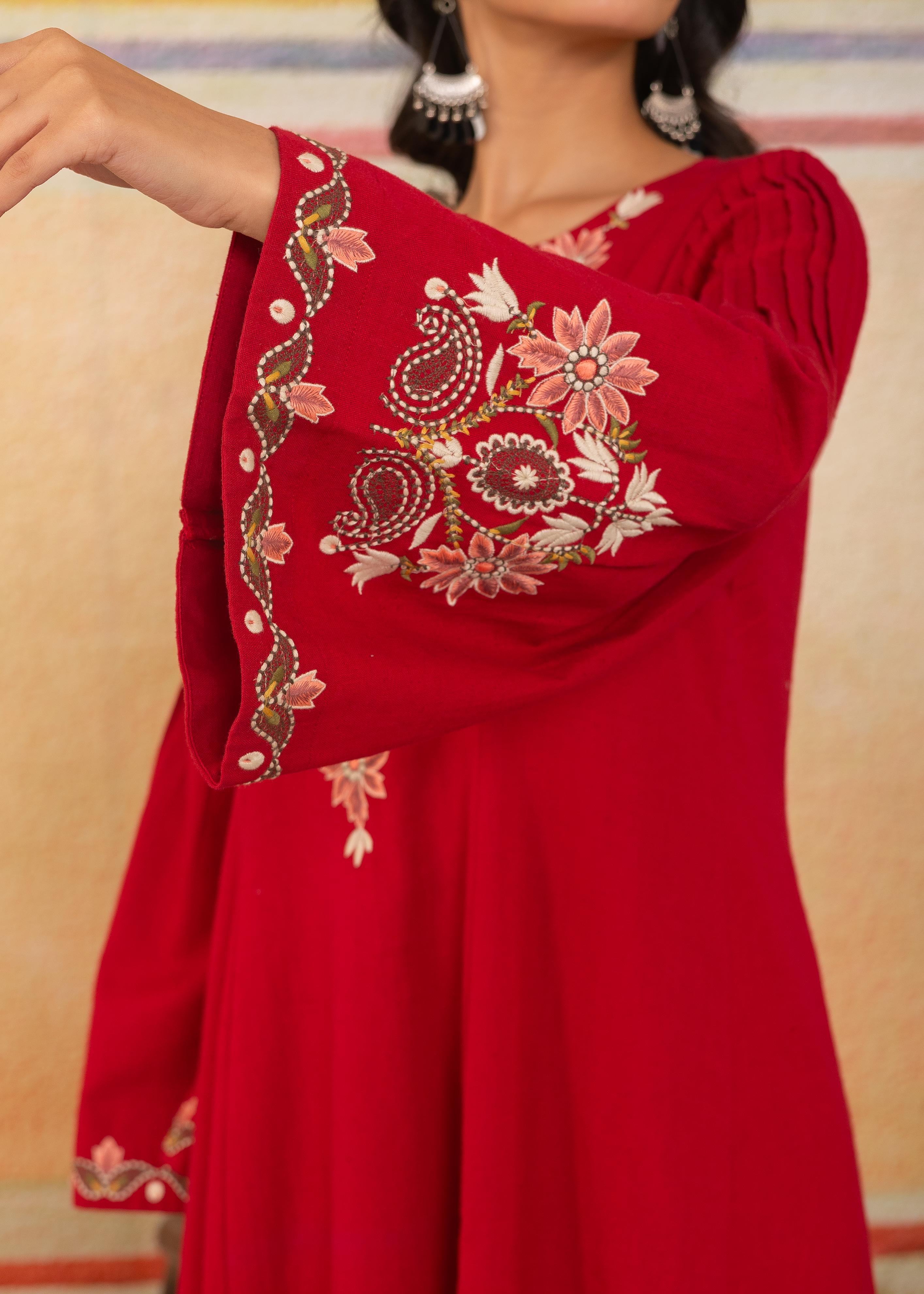 Imperial Red Embroidered Traditional Dress