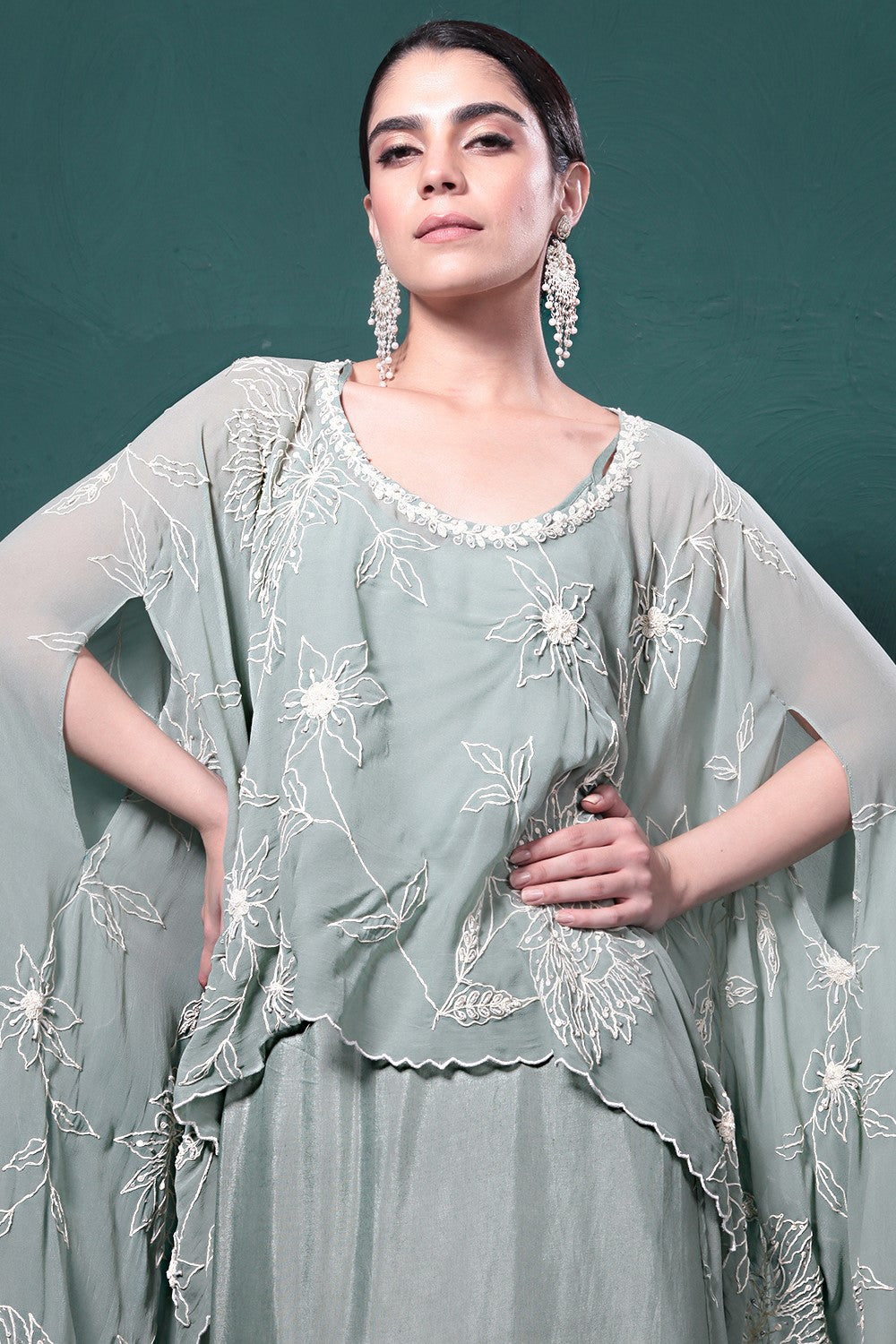 Sage Green Embroidered Kaftan Set
