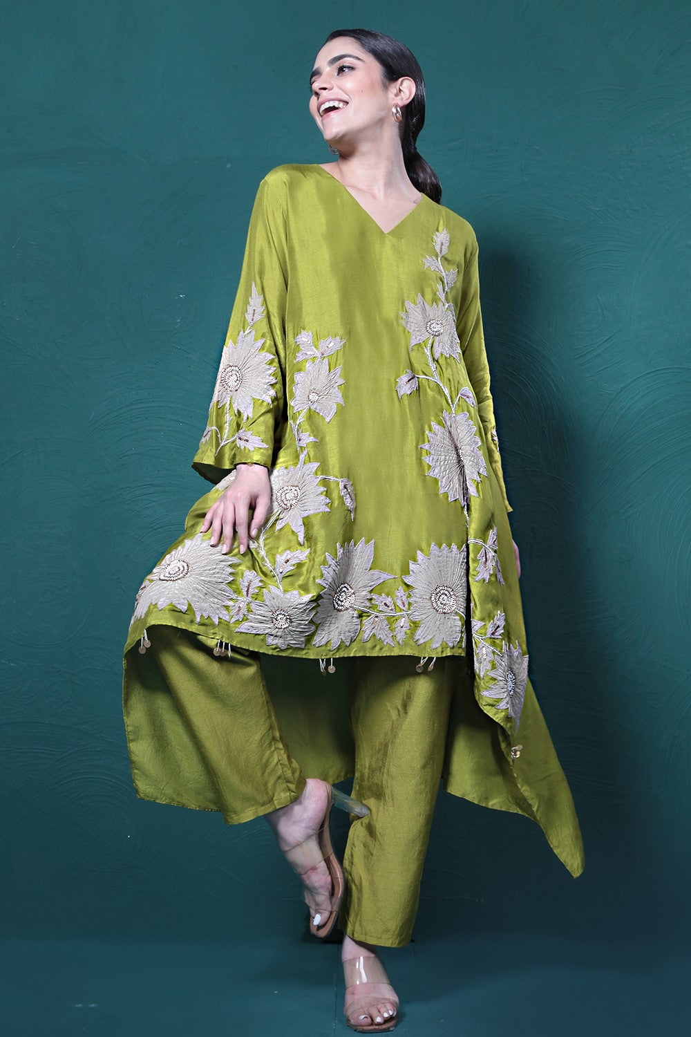 Green Embroidered Kurta Set