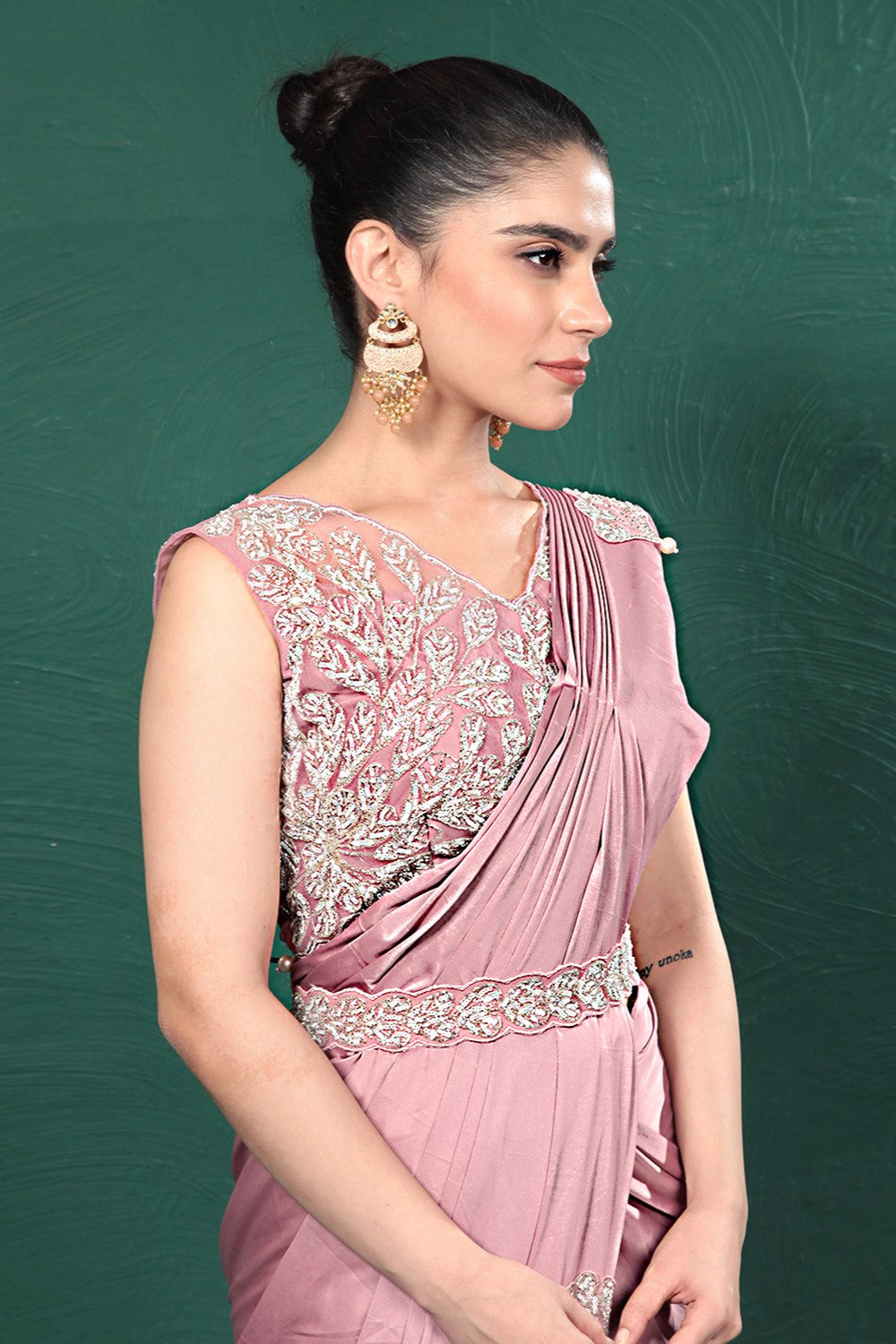 Light Pink Embellished Spandex Saree