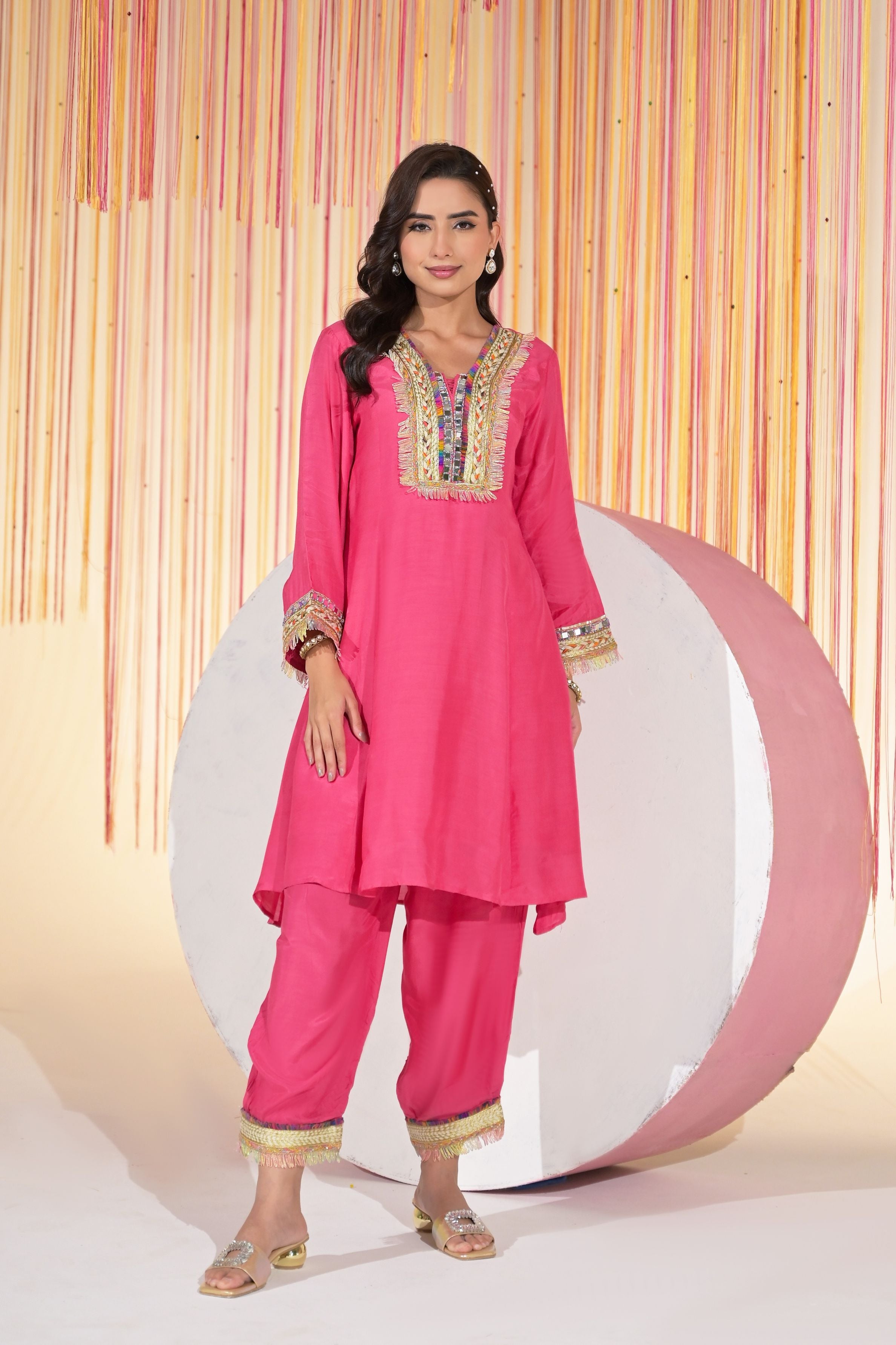 Pink Embellished Kurta & Pants Set