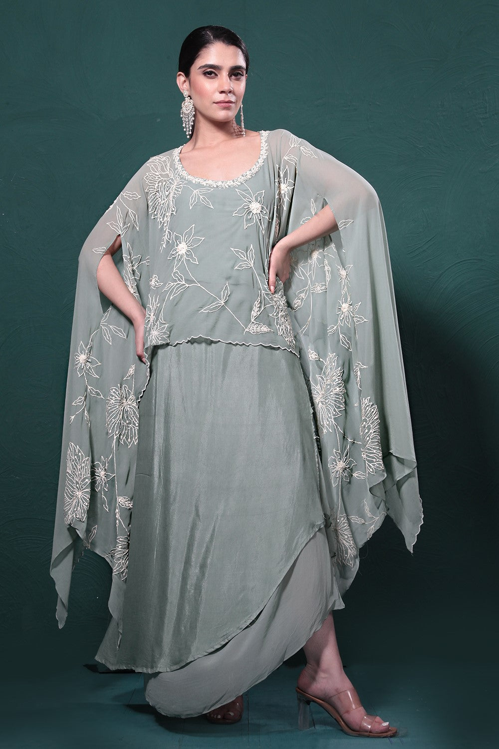 Sage Green Embroidered Kaftan Set