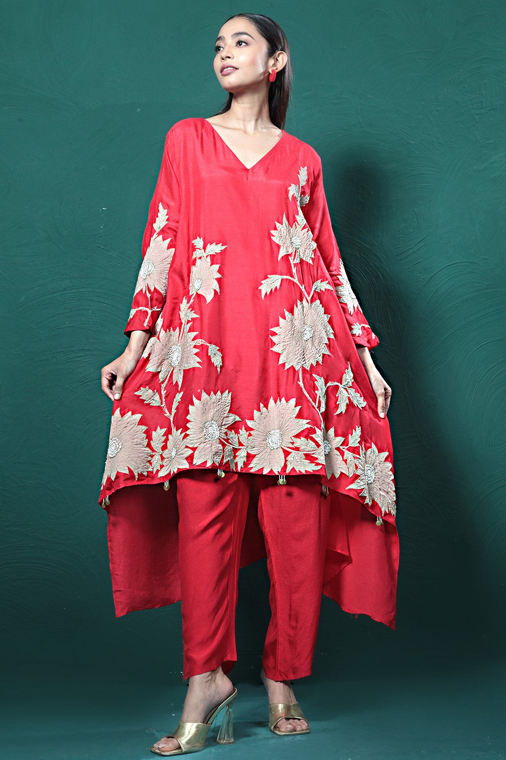 Red Embroidered Kurta Set