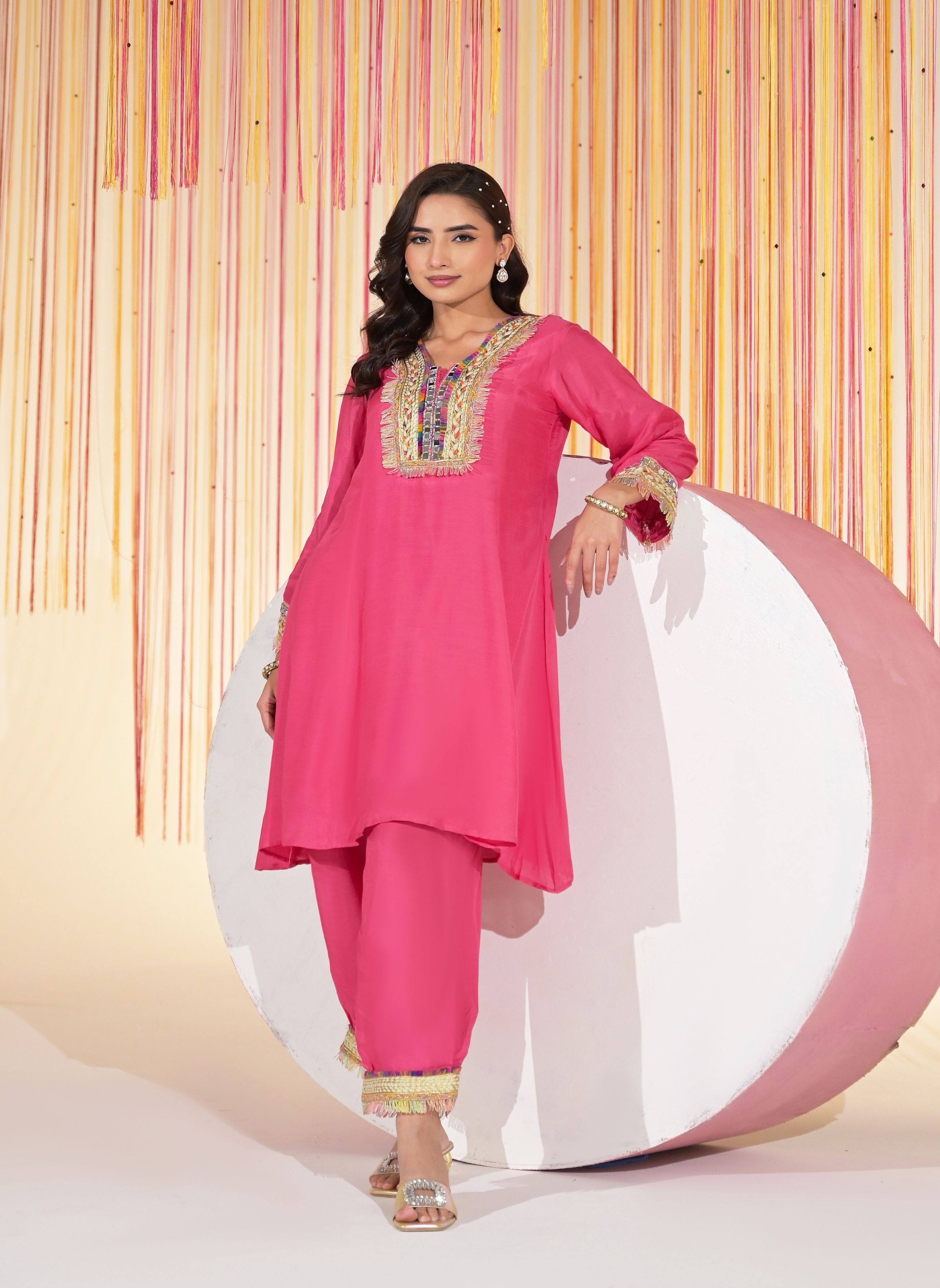 Pink Embellished Kurta & Pants Set
