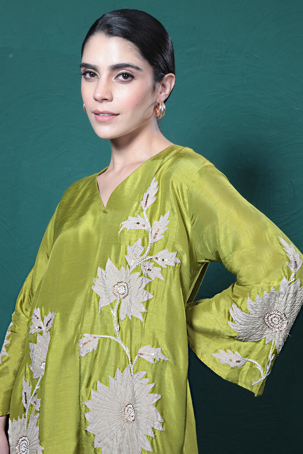 Green Embroidered Kurta Set