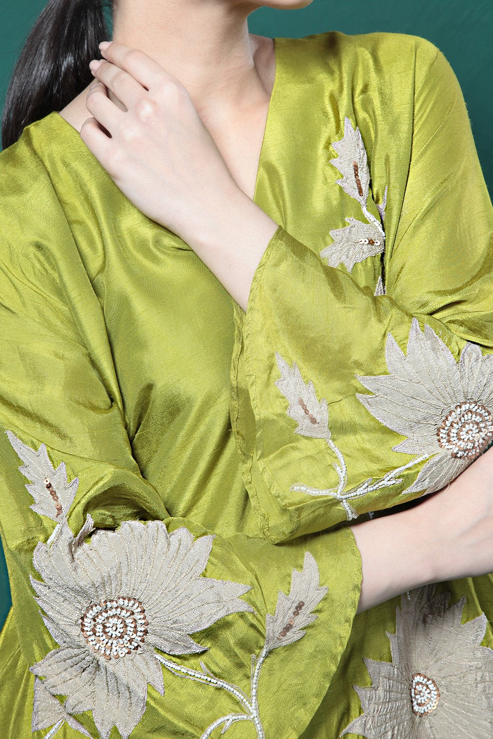 Green Embroidered Kurta Set