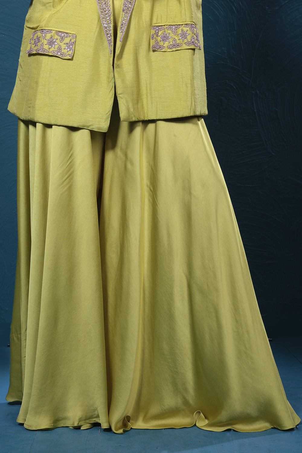 Pear Green Embroidered Jacket & Palazzo Set