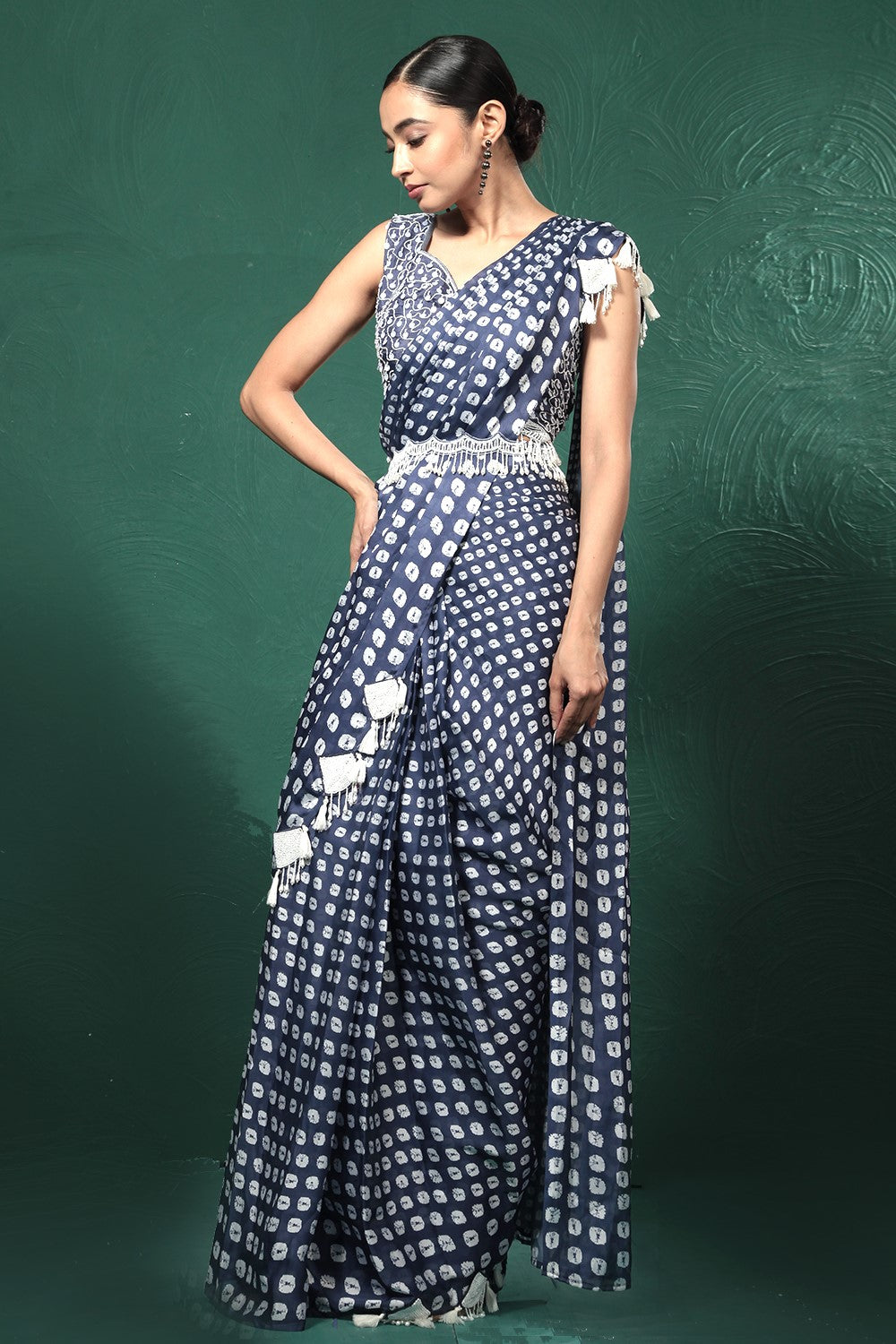 Blue Bandhani Satin Silk Saree