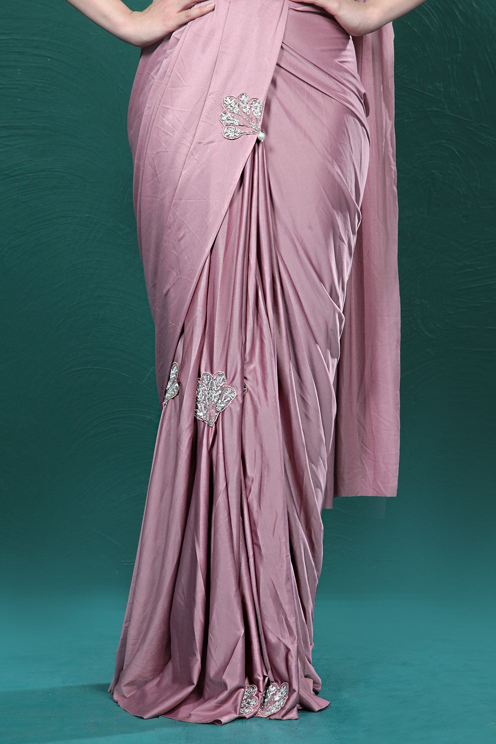 Light Pink Embellished Spandex Saree