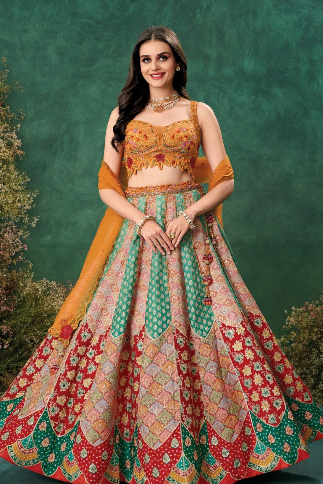 Rust Multicolor Lehenga Set