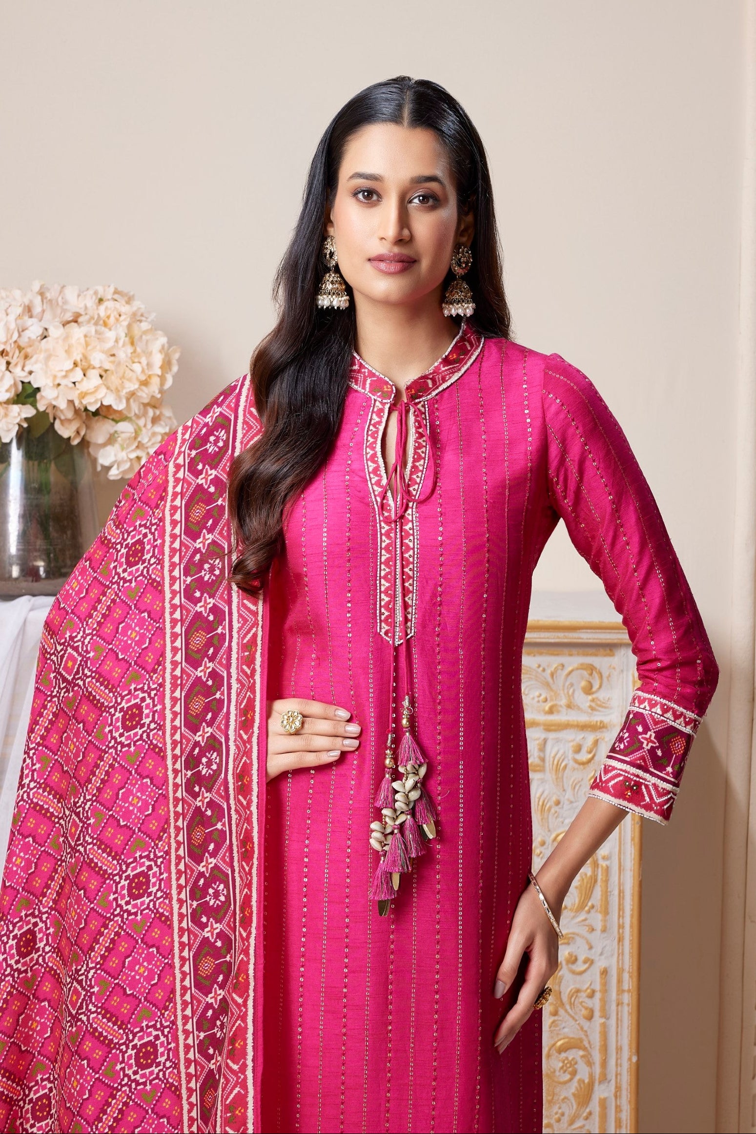 Rani Pink Embellished Premium Silk Pant Set