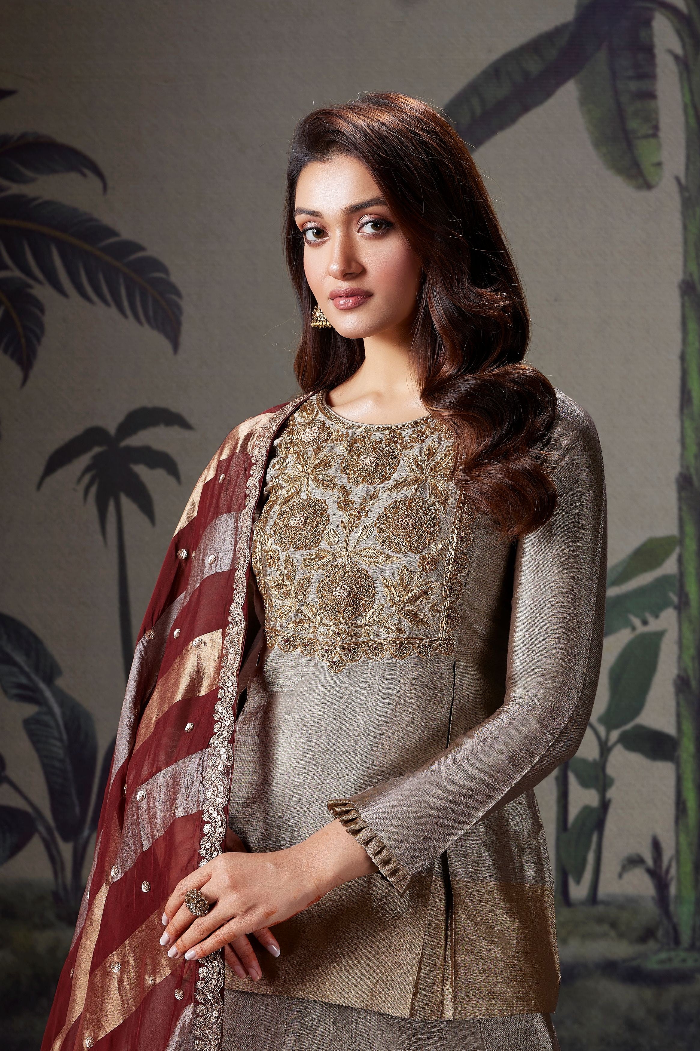 Dusty Gold Embellished Premium Silk Lehenga Skirt