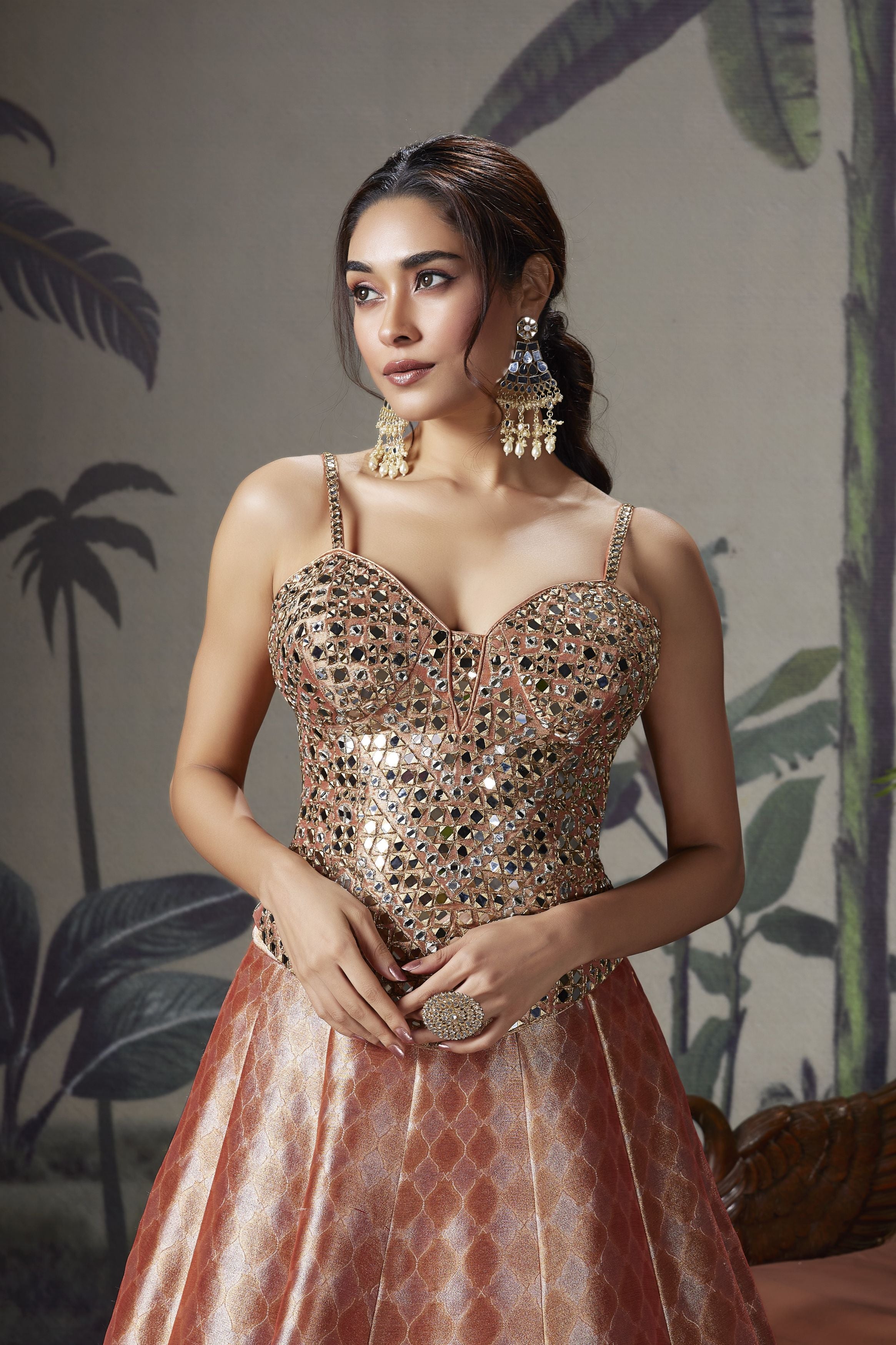 Peach Orange Embellished Premium Silk Lehenga Set