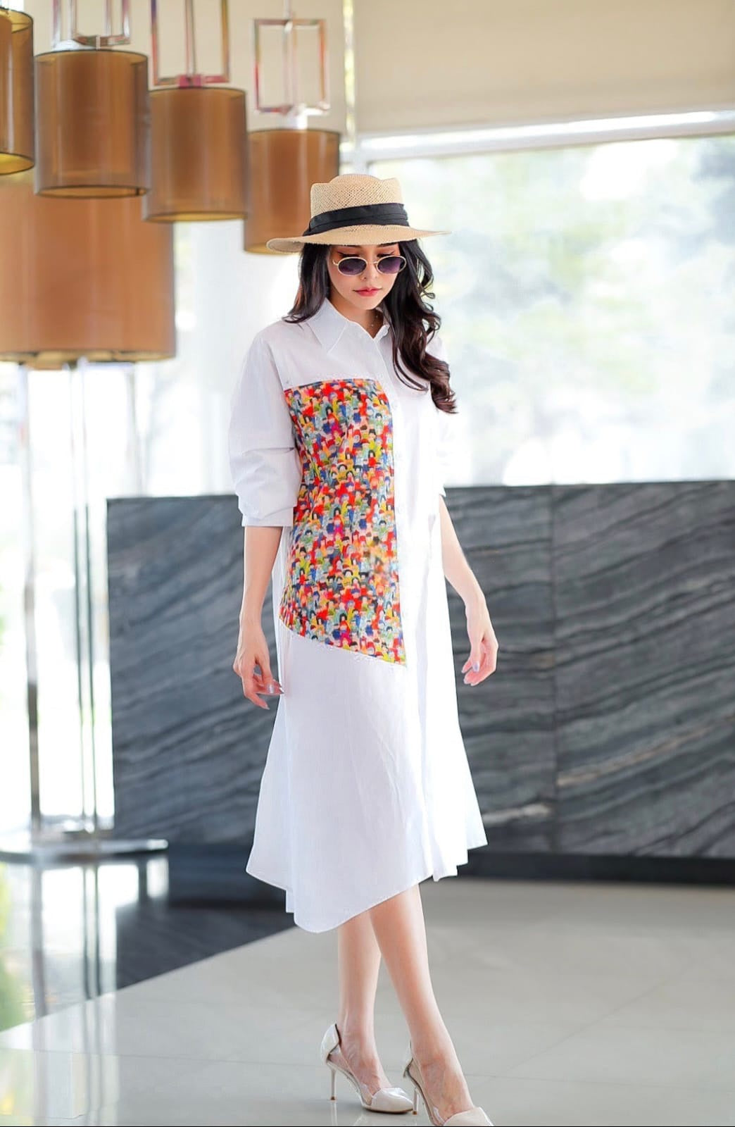 White Contrast Panel Tunic Dress