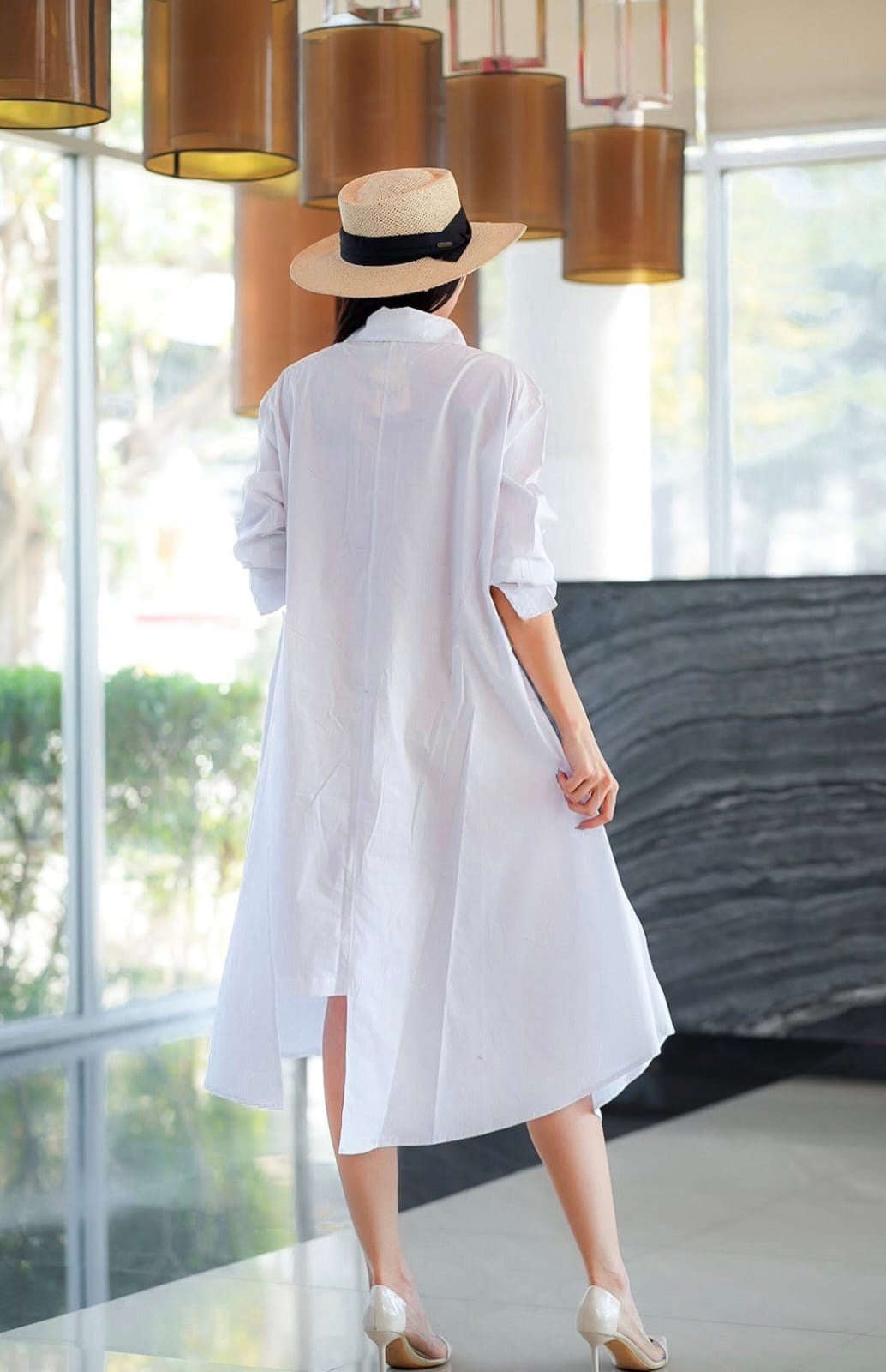 White Contrast Panel Tunic Dress