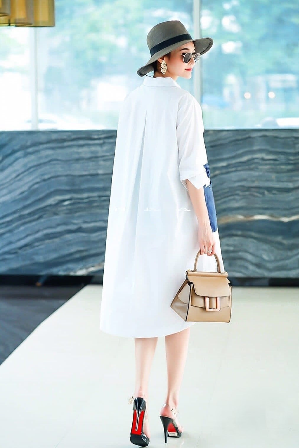 White Contrast Pocket Tunic Dress