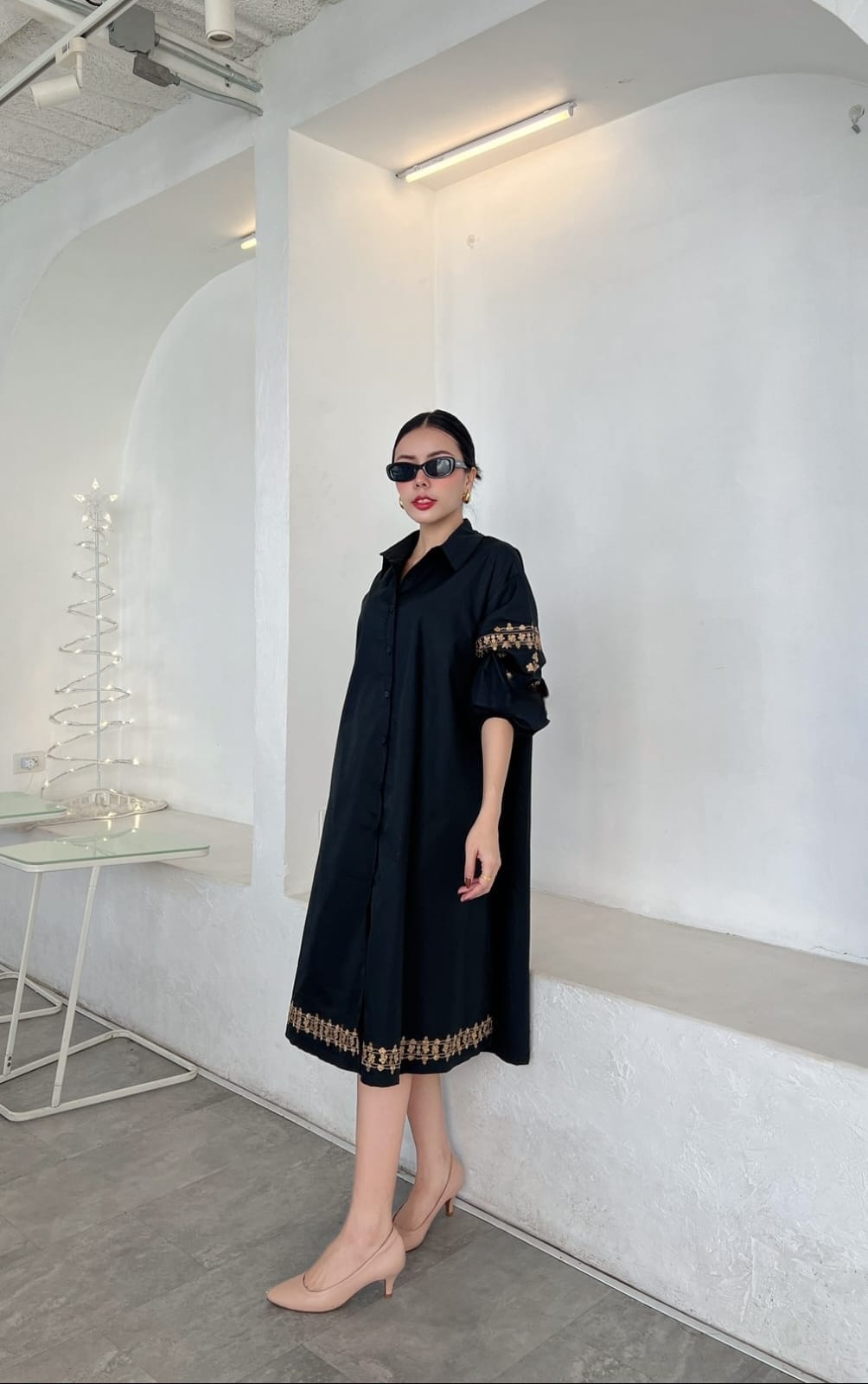 Black Golden Threadwork Tunic Dress