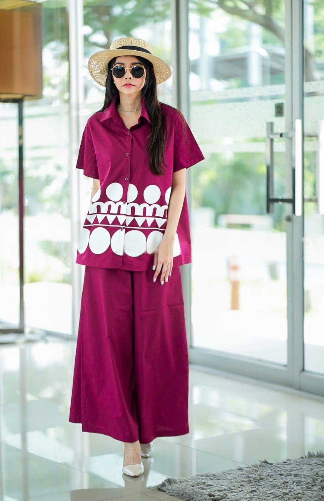 Purple Plastisol Printed Cotton Co-Ord Set
